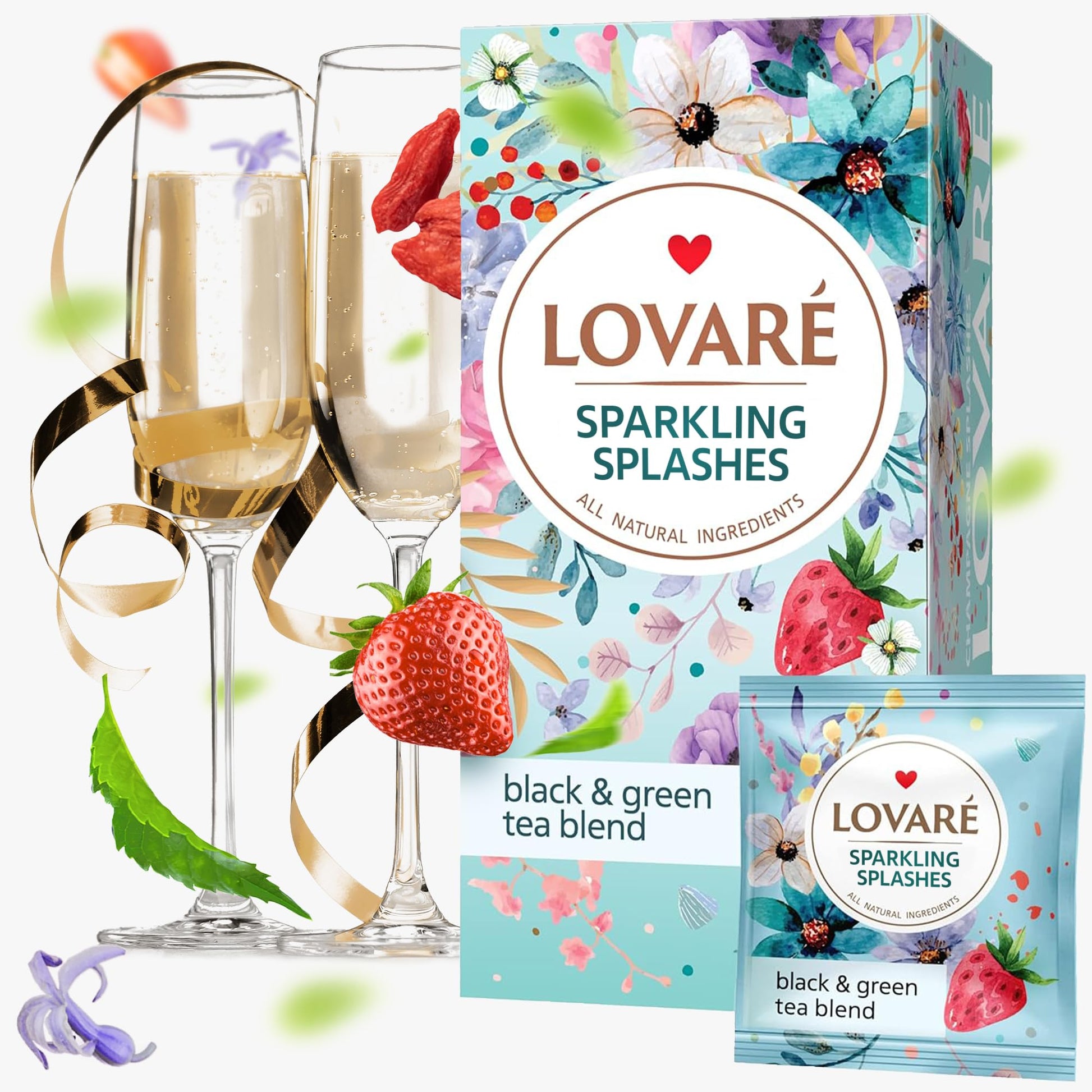 LOVARE Sparkling Splashes Tea Bags 48 g - Made in Ukraine - Classic Black and Sencha Green Flavored Tea Blend - Tea Bags Individ