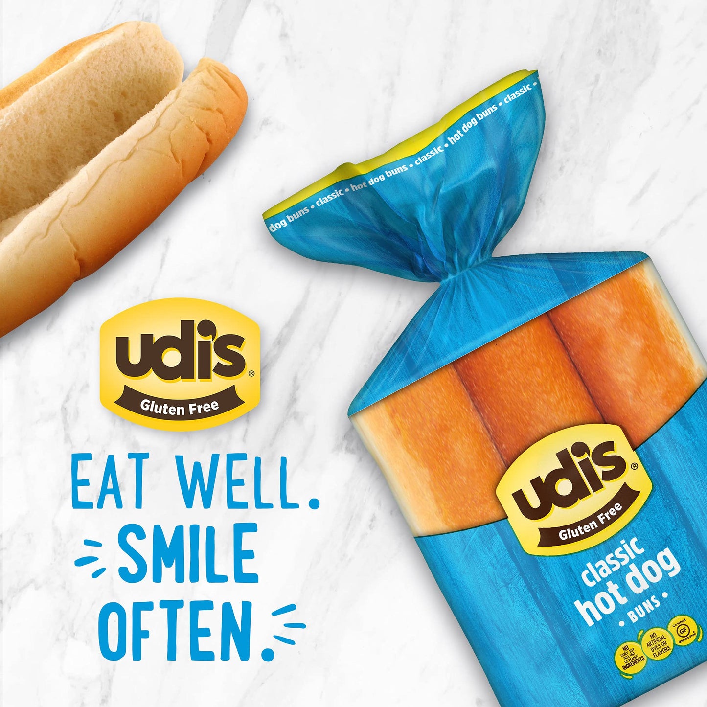 Udis Gluten Free Classic Hot Dog Buns, Frozen, 14.3 Ounce