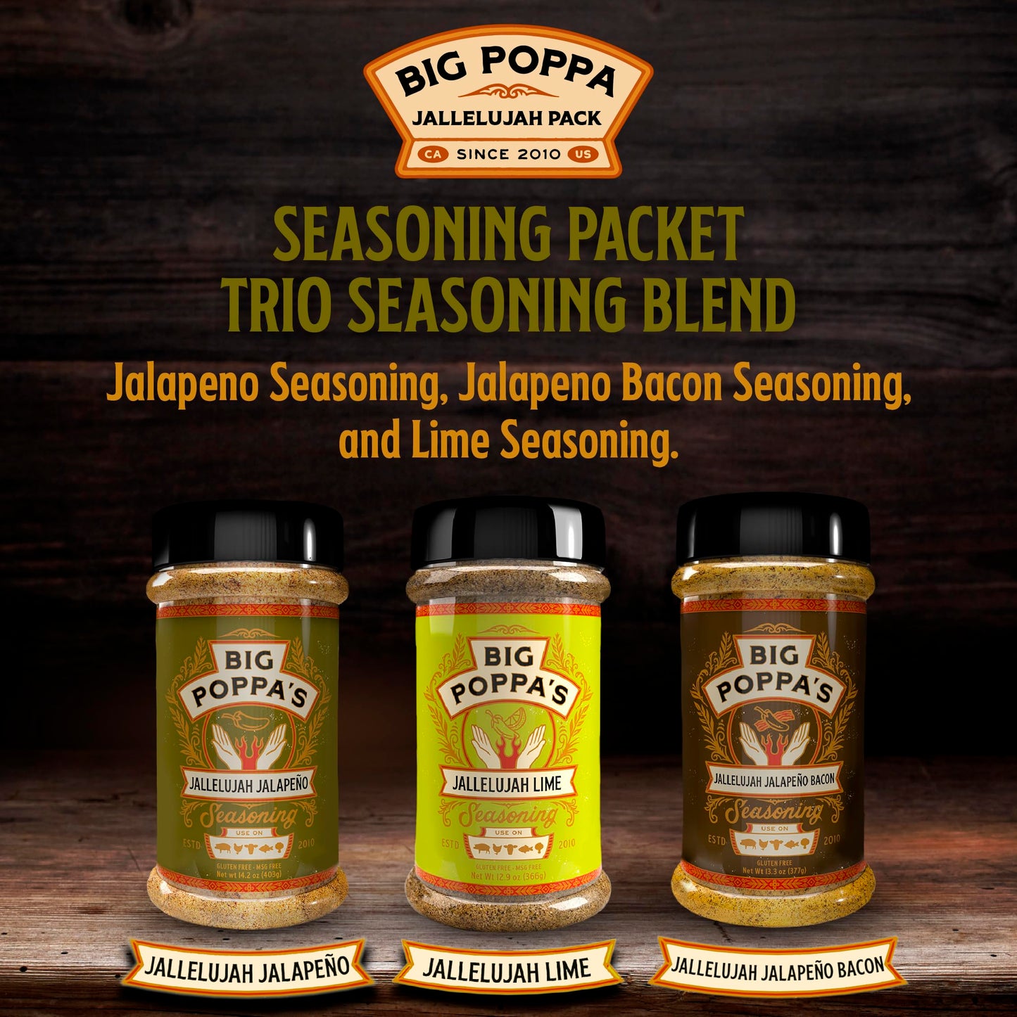 Big Poppa Smokers Jallelujah Seasoning Set - Gourmet Spice Trio, Jalapeño, Bacon & Lime Rubs, 3-Pack for Grilling & BBQ