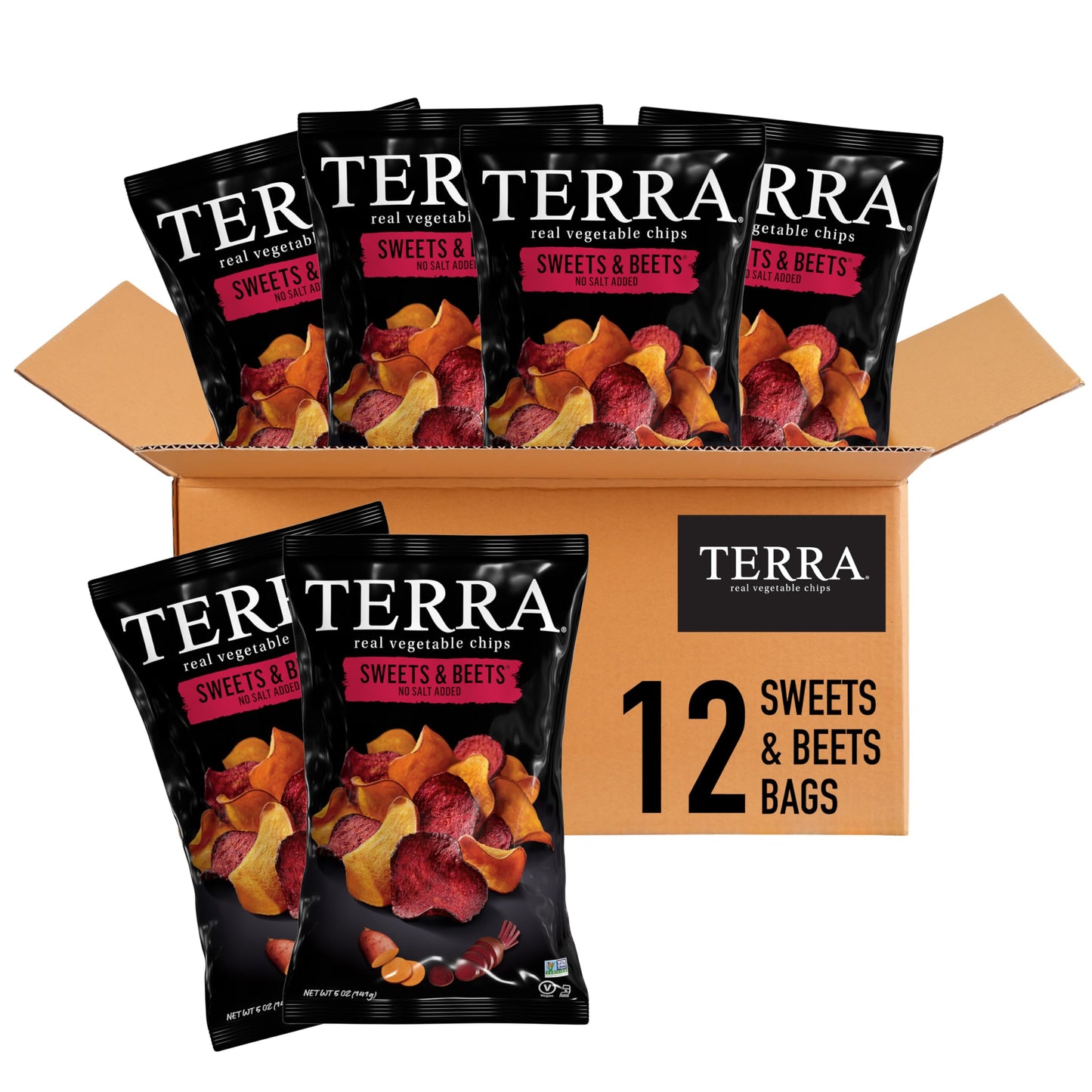 Terra Vegetable Chips, No Salt Added, 5 oz. (Pack of 12), Black, Model 00573816