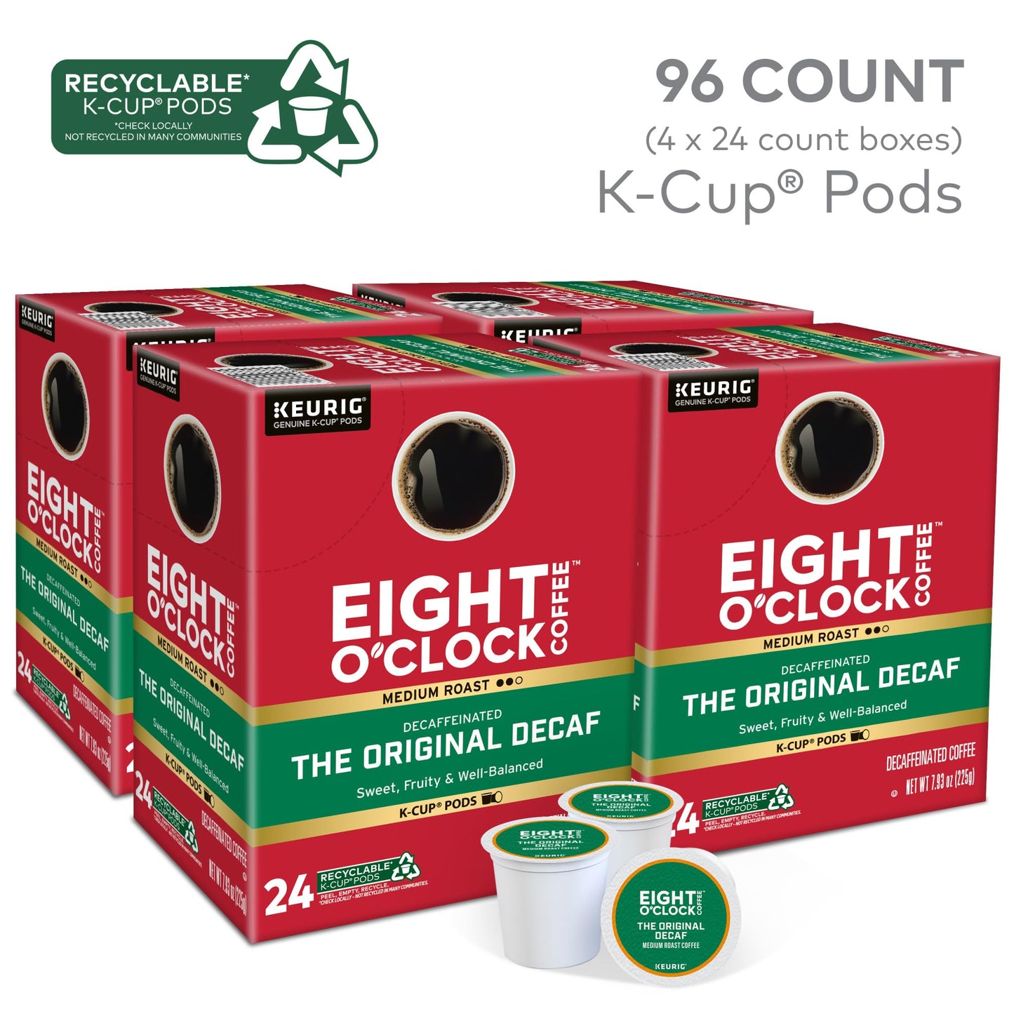 Eight OClock Coffee Decaf K-Cup Pods, Medium Roast, 96 Count, 24 Count (Pack of 4), Coffee