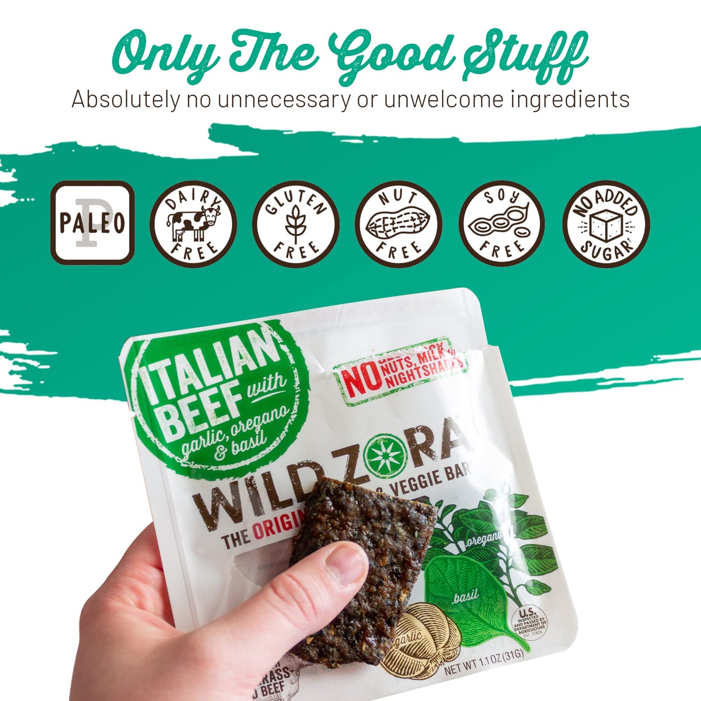Wild Zora Meat & Veggie Bars, Variety 5-Pack, Natural Pork, Beef, Lamb, & Turkey Jerky Snacks, Healthy Paleo Snacks, Aip Friendl