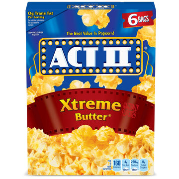 ACT II Xtreme Butter Microwave Popcorn Bags, 6-Count (Pack of 6)