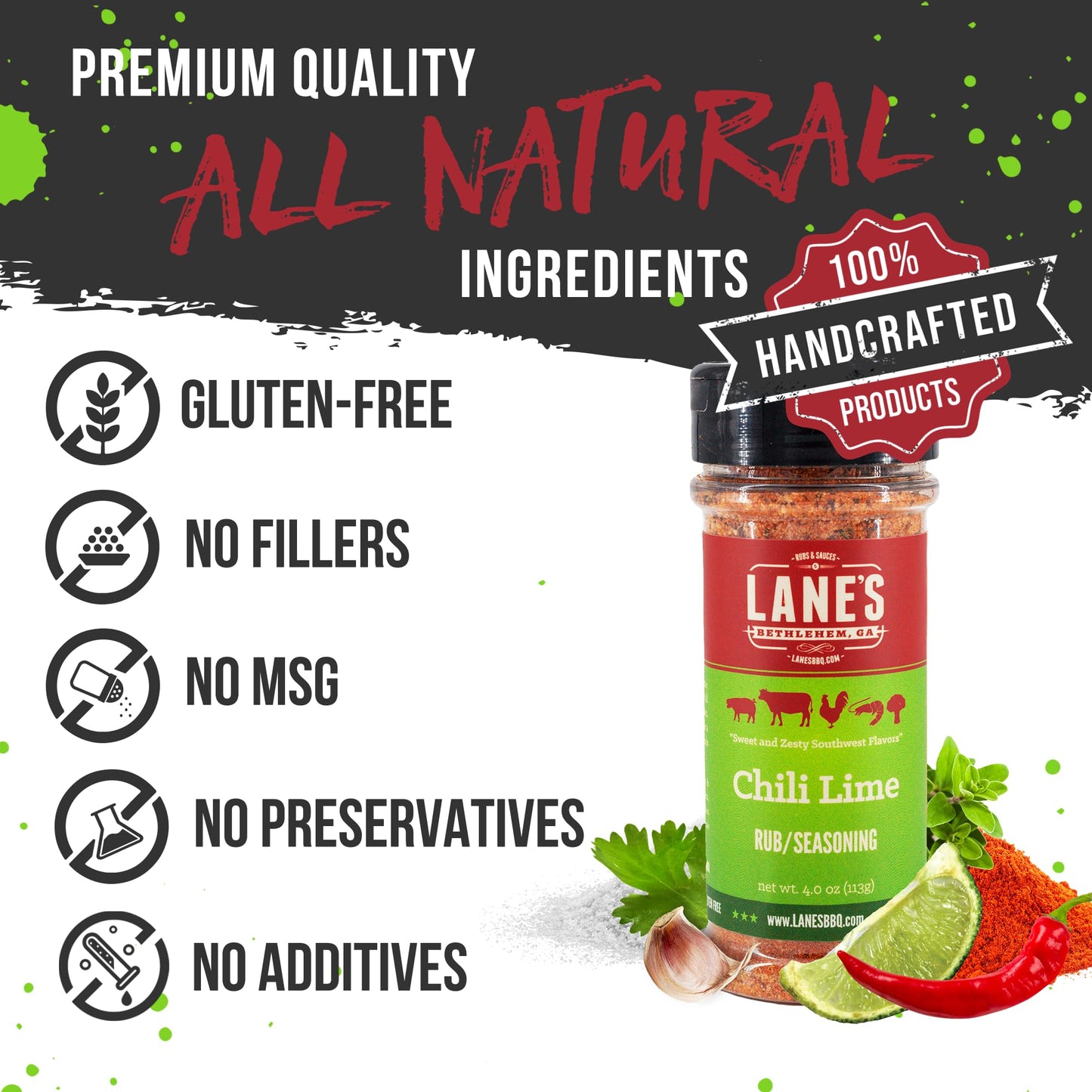 Lanes BBQ Chili Lime Seasoning Rub, Gluten Free, All Natural, 4.6 oz