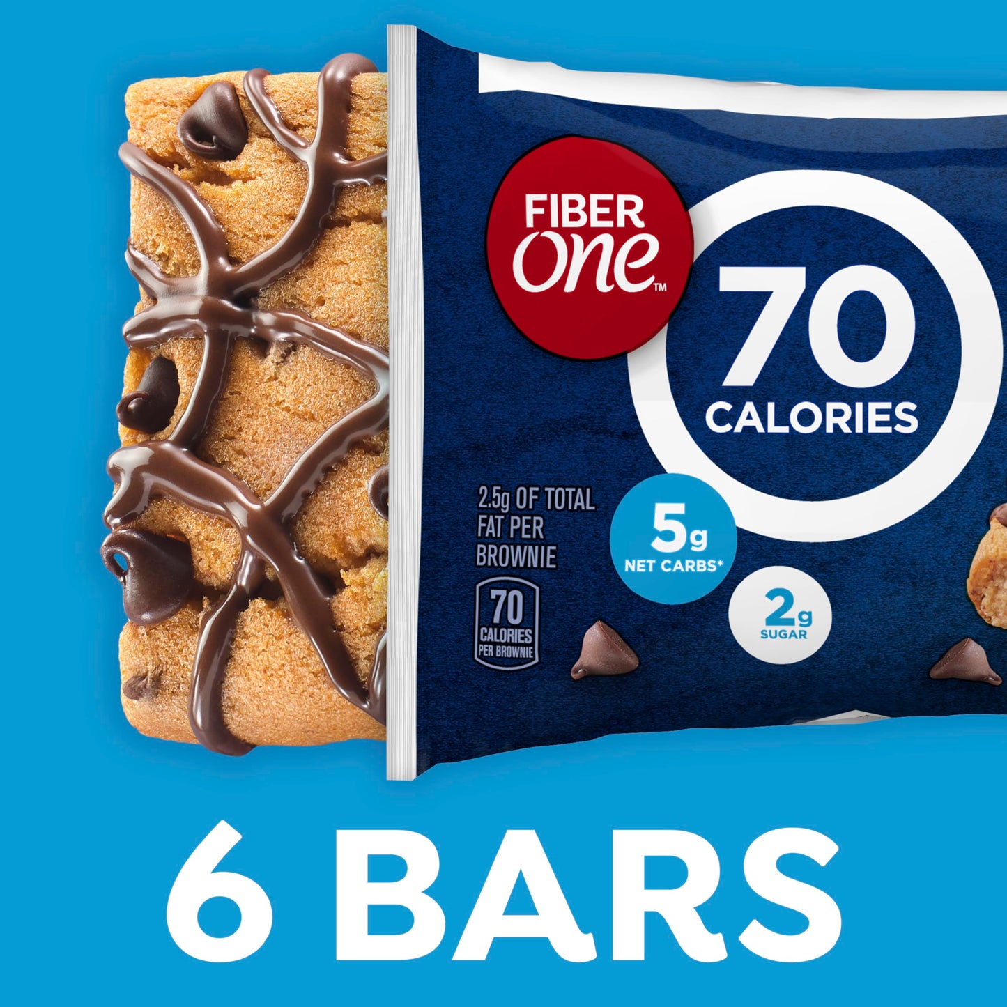 Fiber One 70 Calorie Brownies, Chocolate Chip Cookie, Snack Bars, 6 Bars, 5.34 Oz (Pack Of 8)