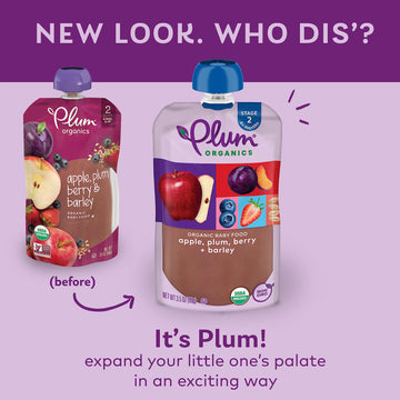 Plum Organics Stage 2 Organic Baby Food - Apple, Plum, Berry, And Barley - 3.5 Oz Pouch (Pack Of 12) - Organic Fruit And Vegetable Baby Food Pouch