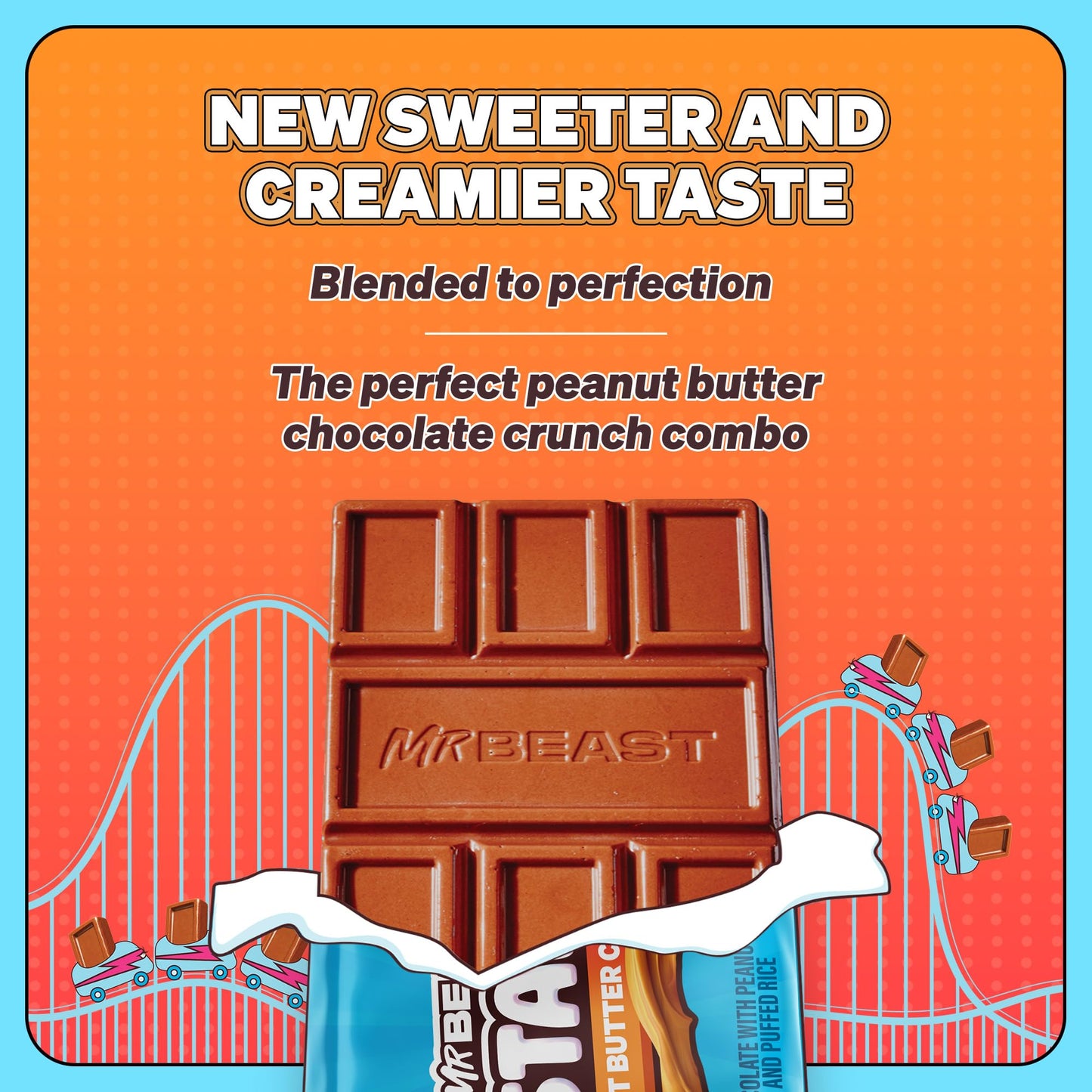 Feastables Peanut Butter Milk Chocolate Crunch Chocolate Bar, 1.24 Oz (35G), 24 Count