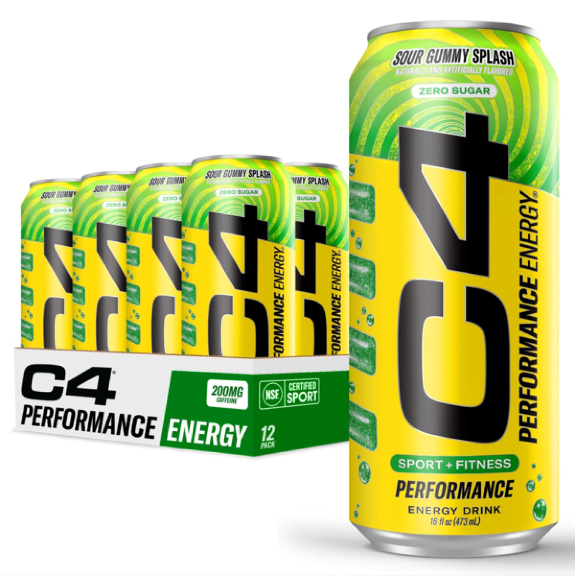 Cellucor C4 Energy Drink, Zero Sugar, Pre Workout, Sour Gummy Splash, 16 Fl Oz (Pack of 12)
