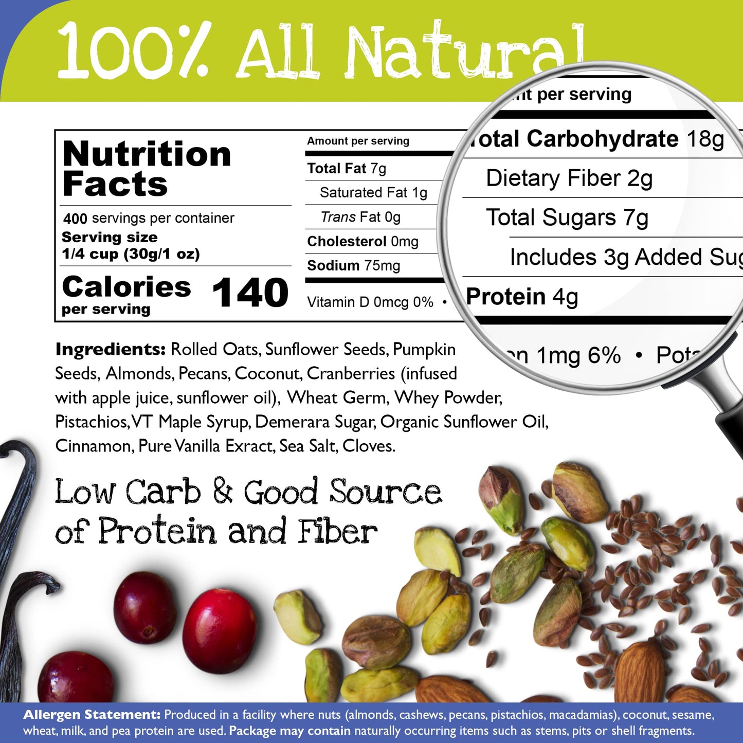 True North Granola - Go Nuts Granola With Dried Cranberries, Almonds, Coconut, Pecans And Pistachios, All Natural And Non-Gmo, B
