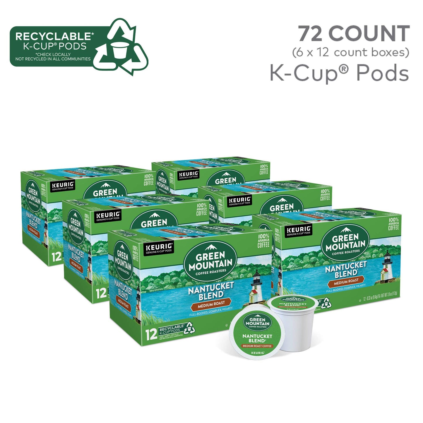 Green Mountain Coffee Roasters Nantucket Blend Keurig Single-Serve K-Cup Pods, Medium Roast Coffee, 72 Count (6 Packs of 12)