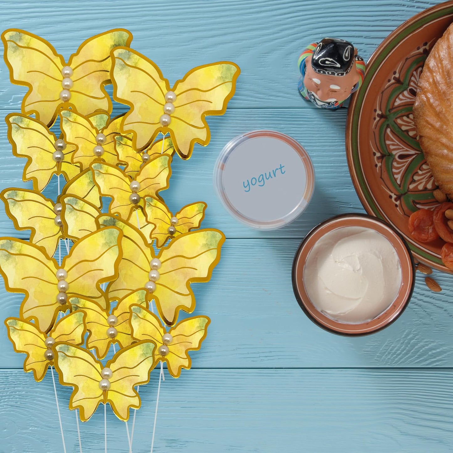 Aimtohome Butterfly Cupcake Toppers Set Of 48 3D Gold Butterfly Cake Topper With Pearls For Cake Decorations, Mixed Size