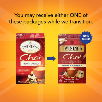 Twinings French Vanilla Chai Black Tea, 20 Count (Pack Of 6), Individually Wrapped Tea Bags, Warm, Sweet & Spicy, Caffeinated, E