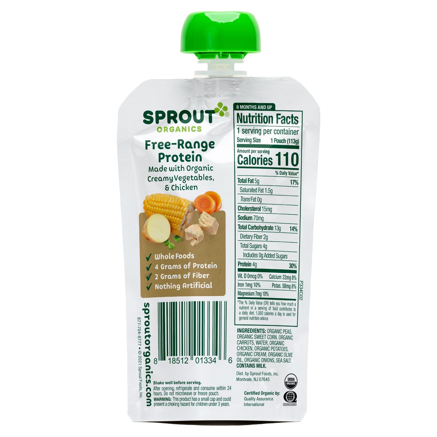 Sprout Organic Baby Food Pouches Stage 3, Creamy Vegetables W/ Chicken, 4 Oz (Pack Of 12)