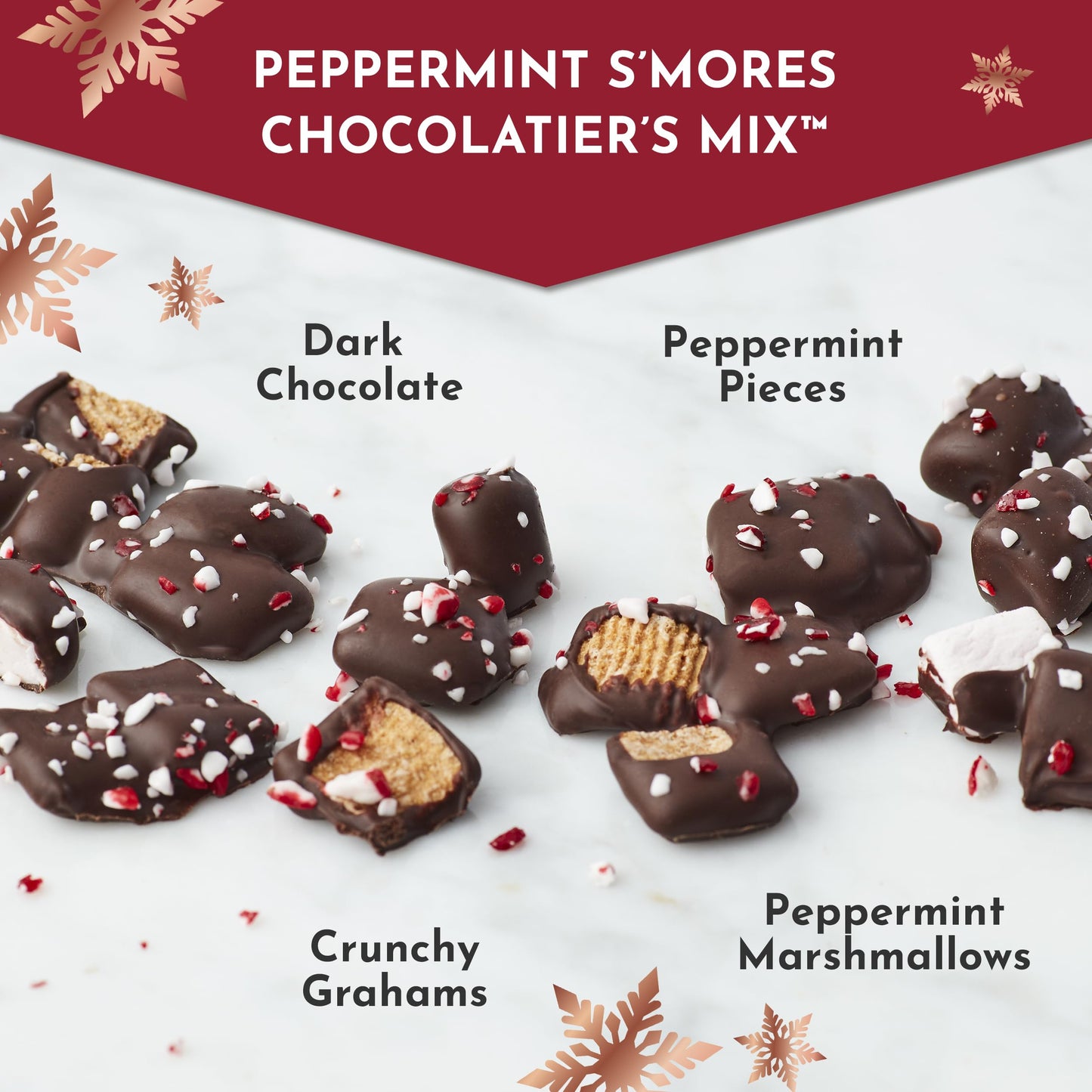 Fannie May, Enhanced Dark Chocolate, Smores Peppermint Snack Mix, Holiday Gift Bag, 5 Oz