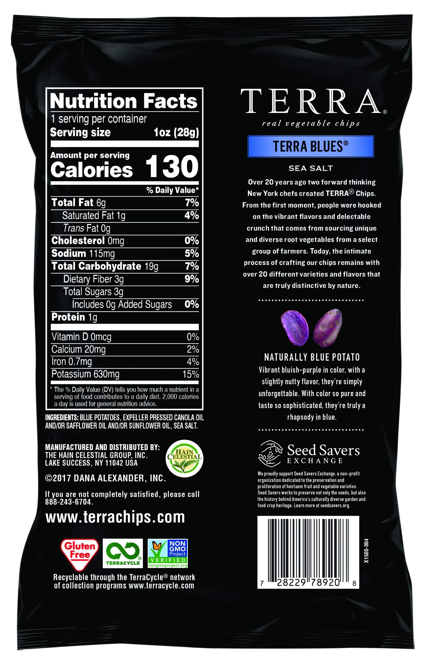 Terra Vegetable Chips, Snack Size Variety Pack, Original, Blues And Sweet Potato (Pack Of 24)