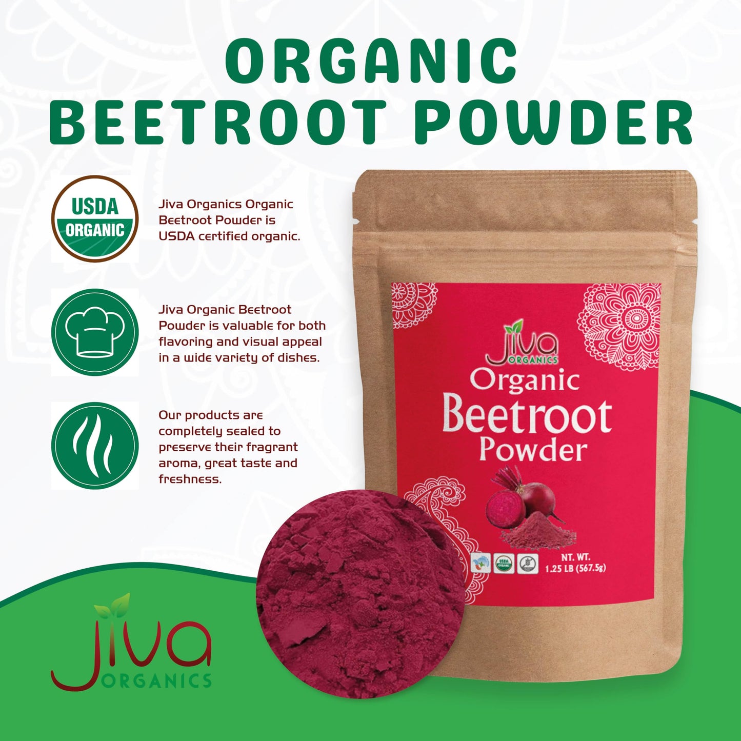 Jiva Organics Beet Root Powder 1.25 LB Bulk Bag - for Baking & Smoothies - Pure & Natural, Non-GMO, Vegan