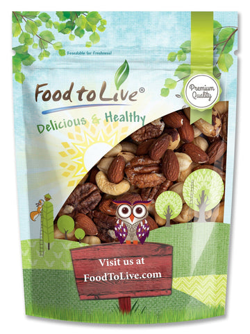 Food to Live Deluxe Unsalted Nuts Mix, 8 Ounces - A Blend of Dry Roasted Pecans, Cashews, Hazelnuts, Almonds, Brazil Nuts. Oven 