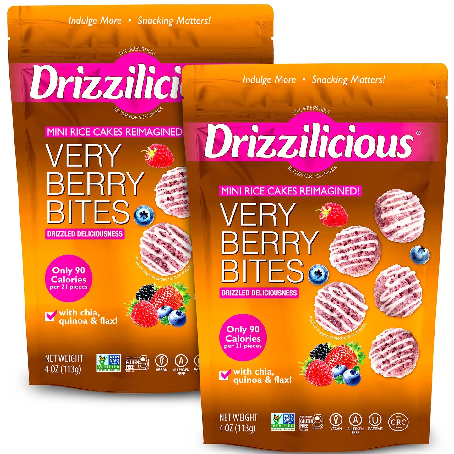 Drizzilicious Mini Rice Cakes Very Berry - Rice Crisps, Healthy Snack for Adults and Kids, Flavored Rice Cakes, Vegan, Gluten Fr