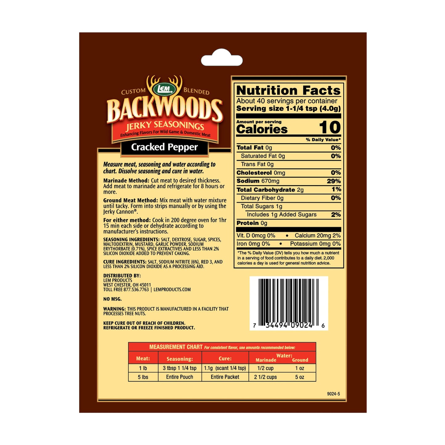 LEM Backwoods  ed Pepper Seasoning with Cure Packet, 1.75 Pound, Model 9044