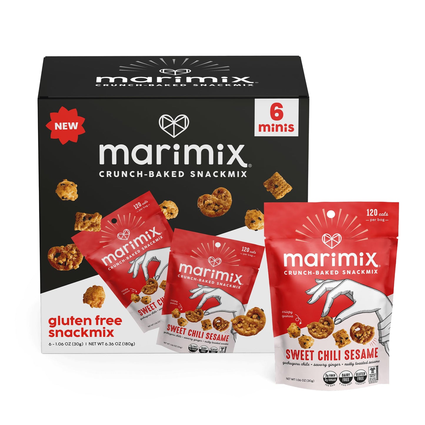 MARIMIX Mini Snack Mix, Sweet Chili Sesame, 6 Pack, 1.06 Ounce Each