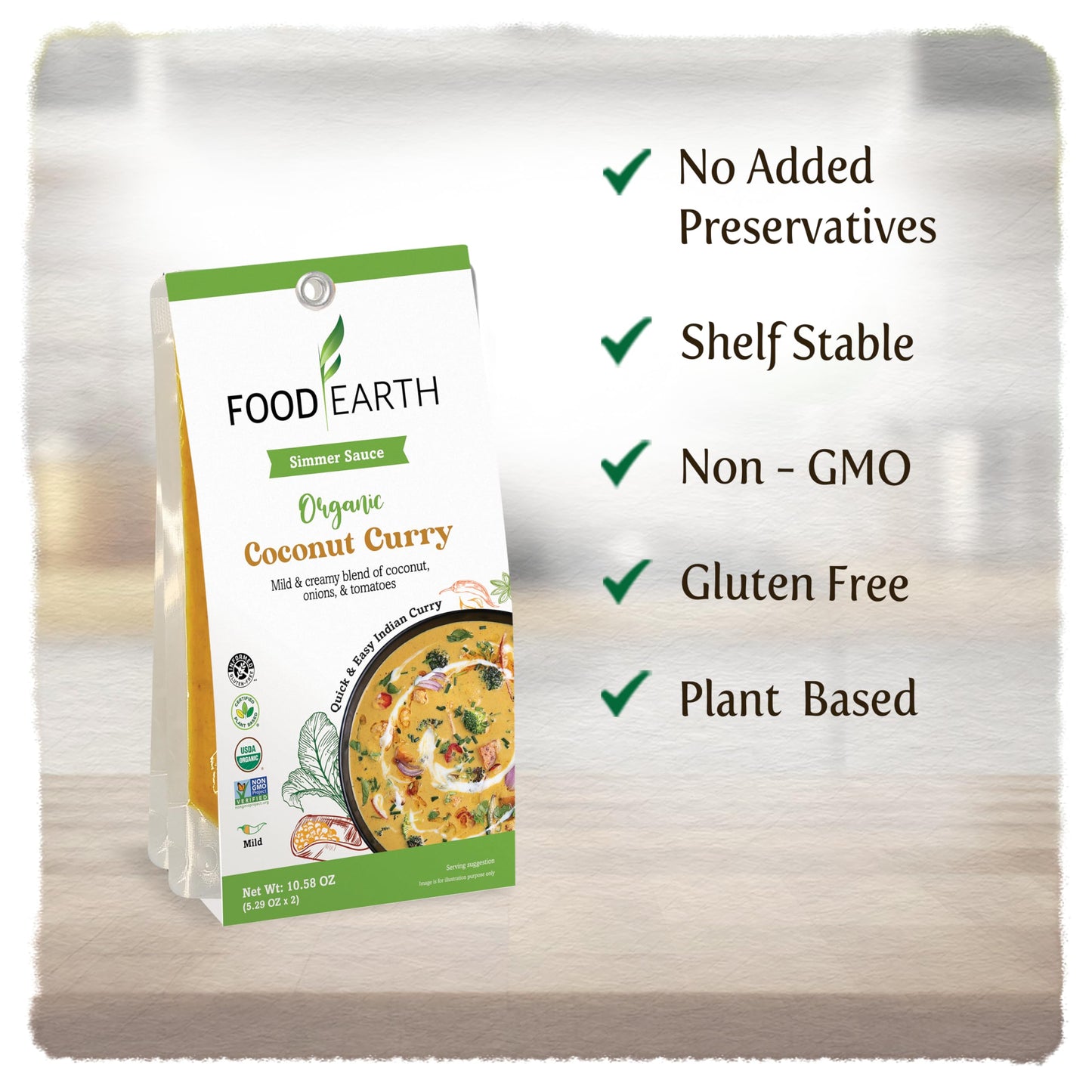 Food Earth Indian Simmeacr Sauce - Coconut Curry - Organic, Vegan, Gluten-Free, Gmo-Free - Microwavable Cooking Sauce - 12 Pouch