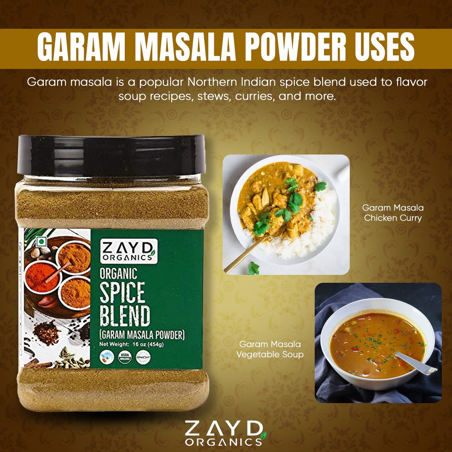 Zayd Organic Garam Masala Powder 16Oz (454G) Indian Spice Blend