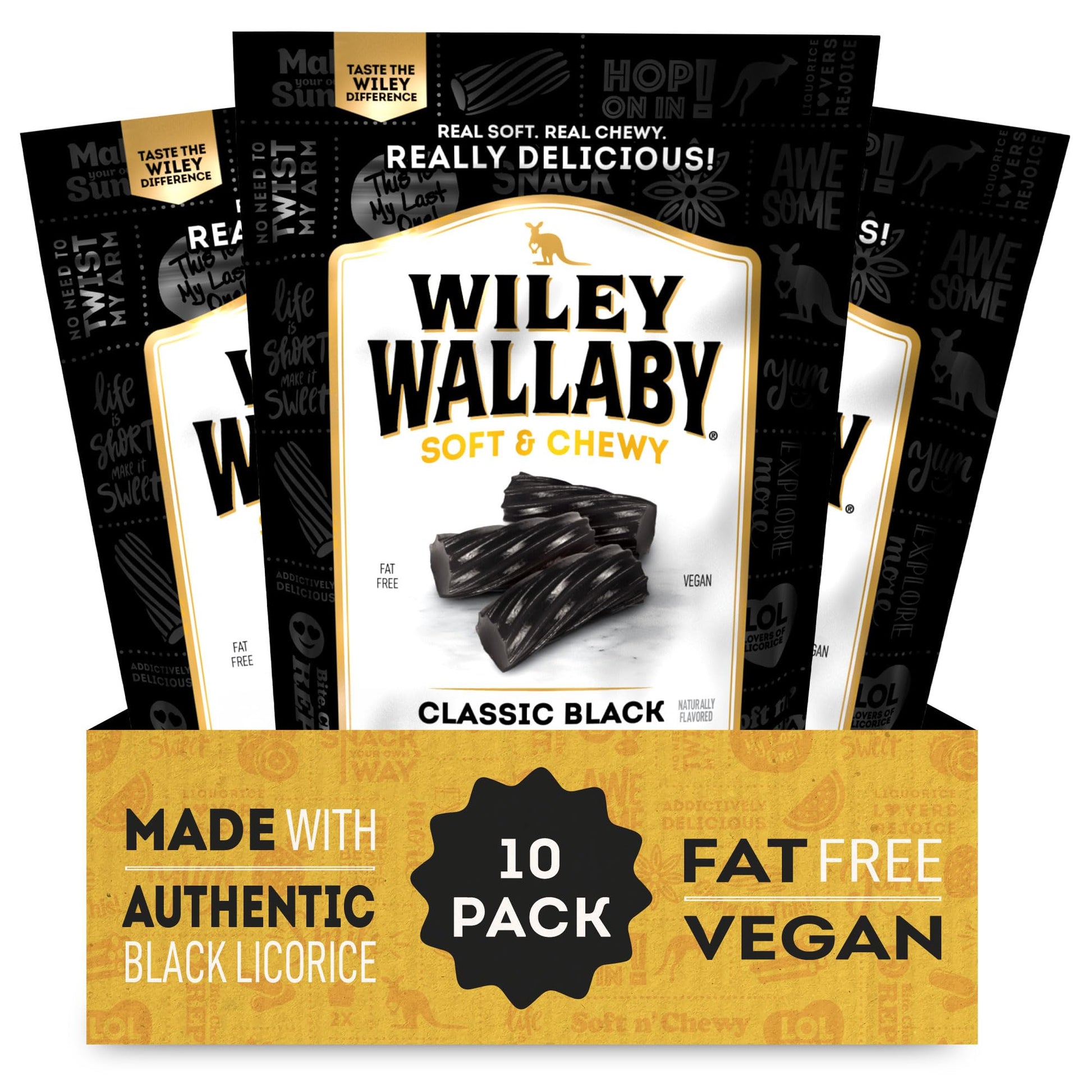 Wiley Wallaby Licorice 10 Ounce Classic Gourmet Soft & Chewy Australian Black Licorice Candy Twists, 10 Pack