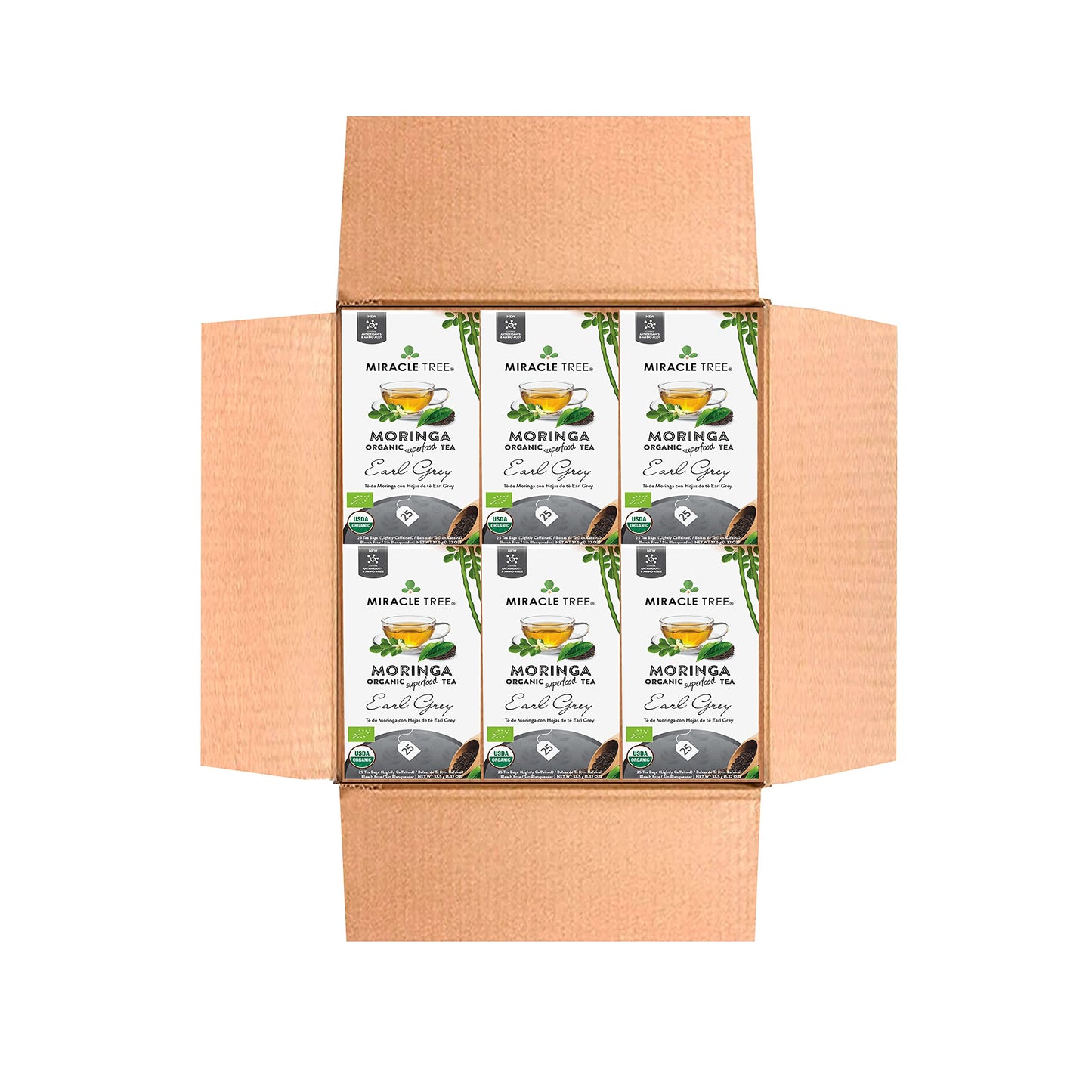 Miracle Tree - 6 Count of Organic Moringa Superfood Tea, 25 Individually Sealed Tea Bags, Earl Grey (Keto, Detox, Energy/Immunit