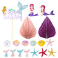 Gyufise 27Pcs Mermaid Under The Sea Cake Toppers Kit Little Resin 3D Mermaid Palm Leaves Bubble Starfish Shell Mermaid Tail Cupc