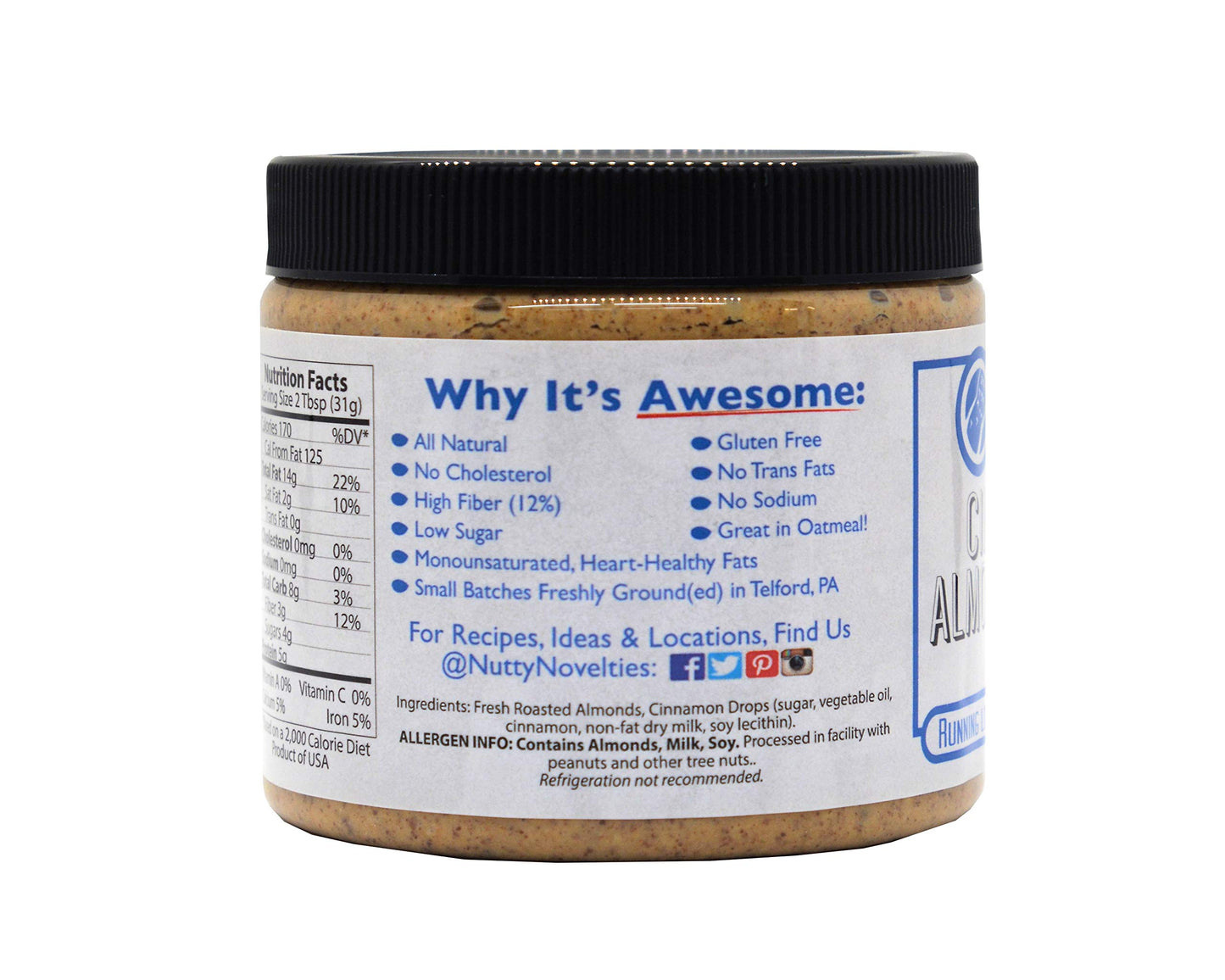 Nutty Novelties Cinnamon Almond Butter - High Protein, Sweet Almond Butter - All-Natural, Light Almond Butter Free of Cholestero