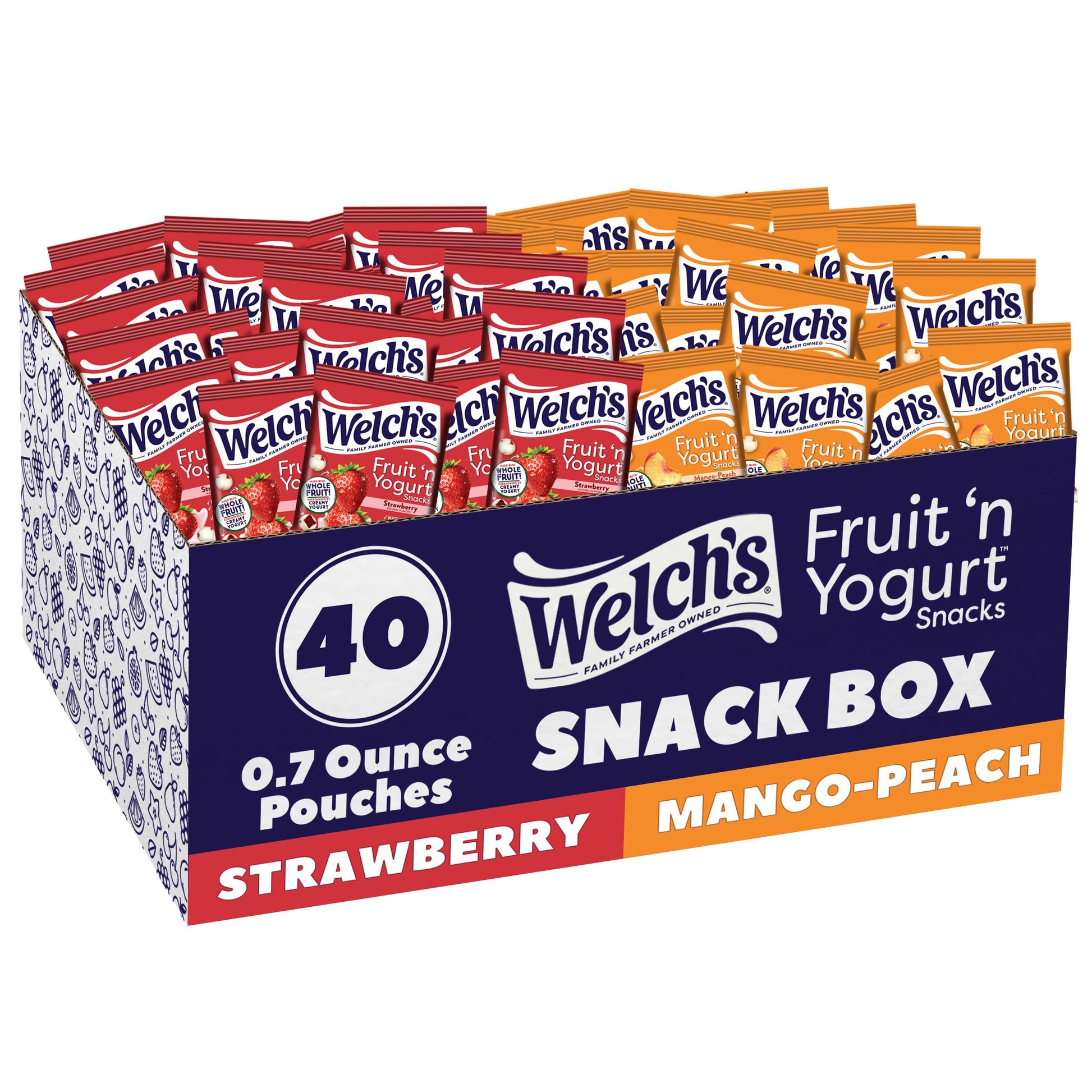 Welchs Fruit Snacks  Fruit n Yogurt Variety Pack  Strawberry  Mango Peach  Gluten Free  Bulk Pack  Single Serve  0.7 oz Bags (Pack of 40)