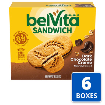 belVita Breakfast Sandwich Dark Chocolate Creme Breakfast Biscuits, 30 Total Packs, 6 Boxes (2 Sandwiches Per Pack)