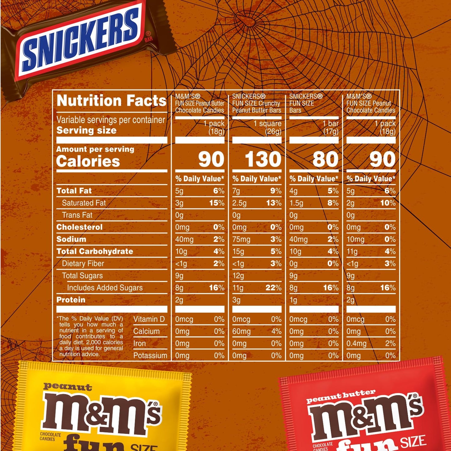 M&MS Peanut, SNICKERS Crunchy & SNICKERS Original Fun Size Trick or Treat Individually Wrapped Milk Chocolate Halloween Candy V