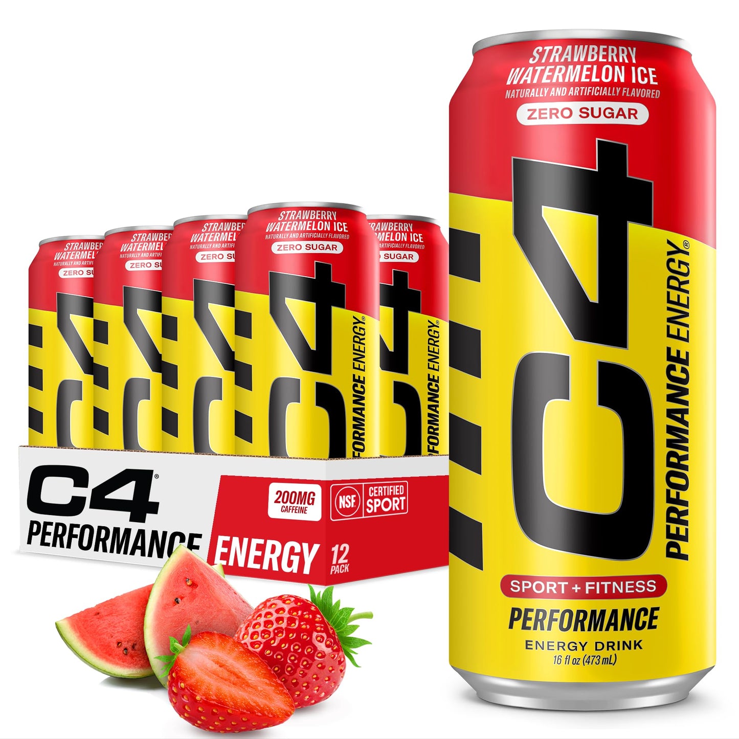 Cellucor C4 Energy Drink - Strawberry Watermelon Ice - Sugar Free - 16oz (Pack of 12) - Model CR100