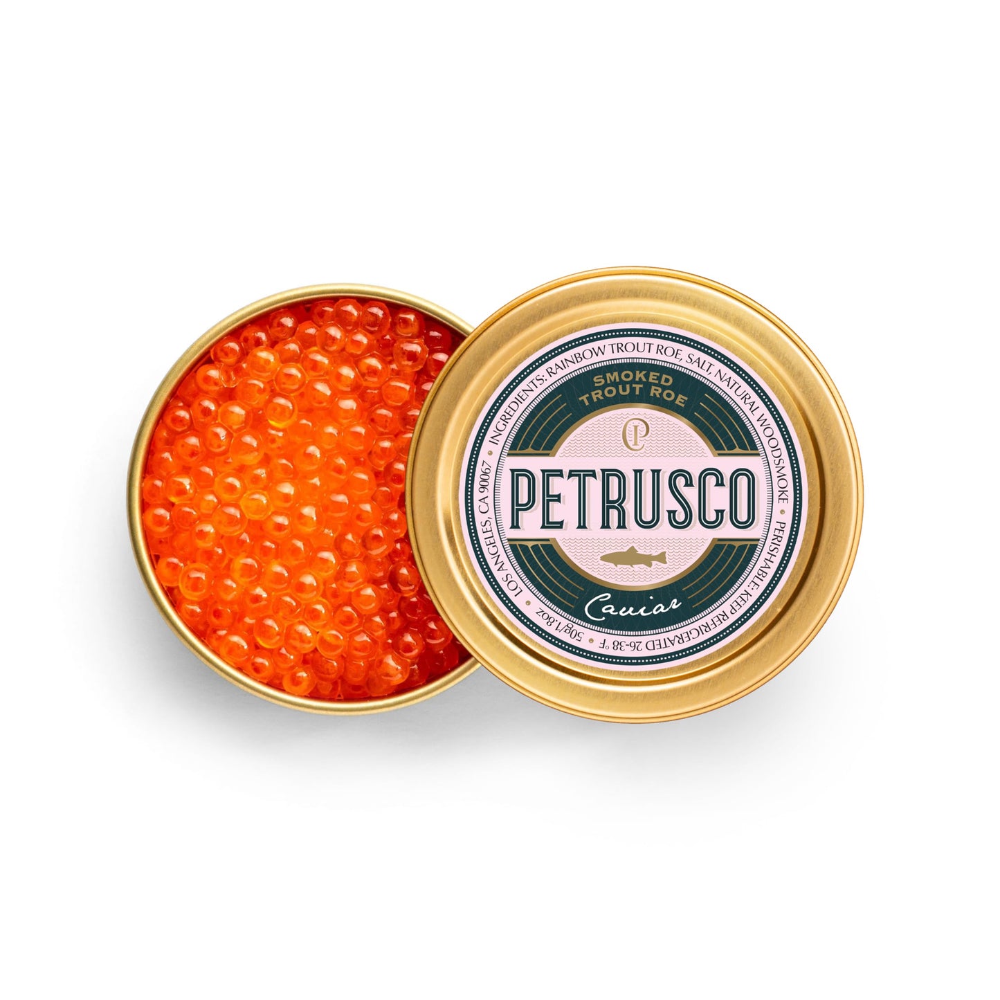 PETRUSCO Smoked Trout Roe Caviar - Gourmet Seafood Appetizer, 1.7oz, Sustainably Sourced, Ready to Serve