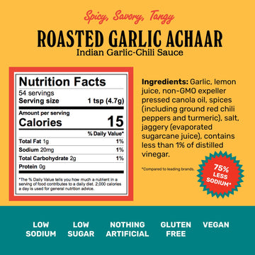 Brooklyn Delhi Roasted Garlic Achaar - Spicy & Savory Indian Pickle - 9 Ounces - Vegan, No Artificial Additives
