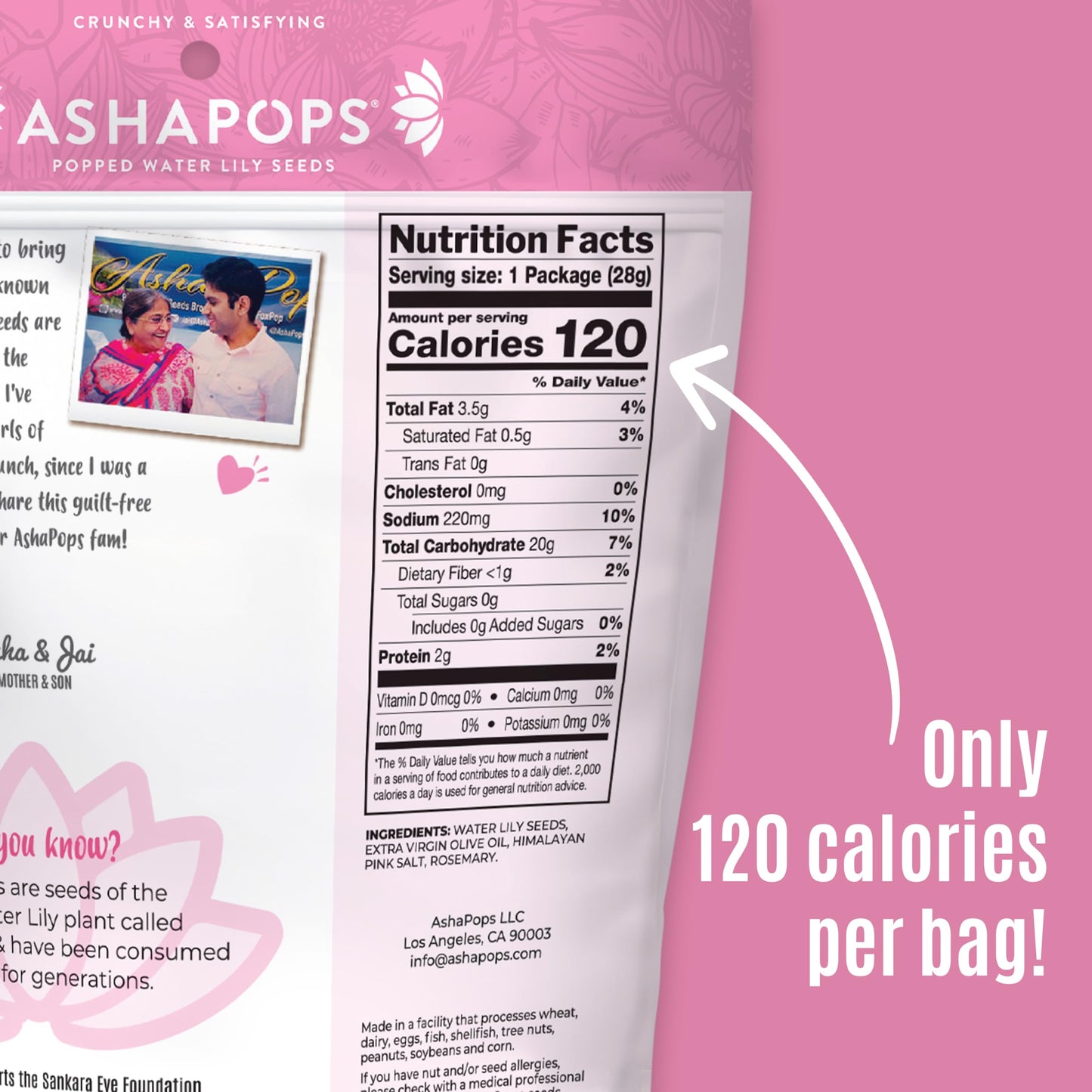 AshaPops Himalayan Pink Salt Flavored Popped Water Lily Seeds, 1 oz (Pack of 6) - Gluten-Free, Vegan, Paleo, Nut-Free, Corn-Free