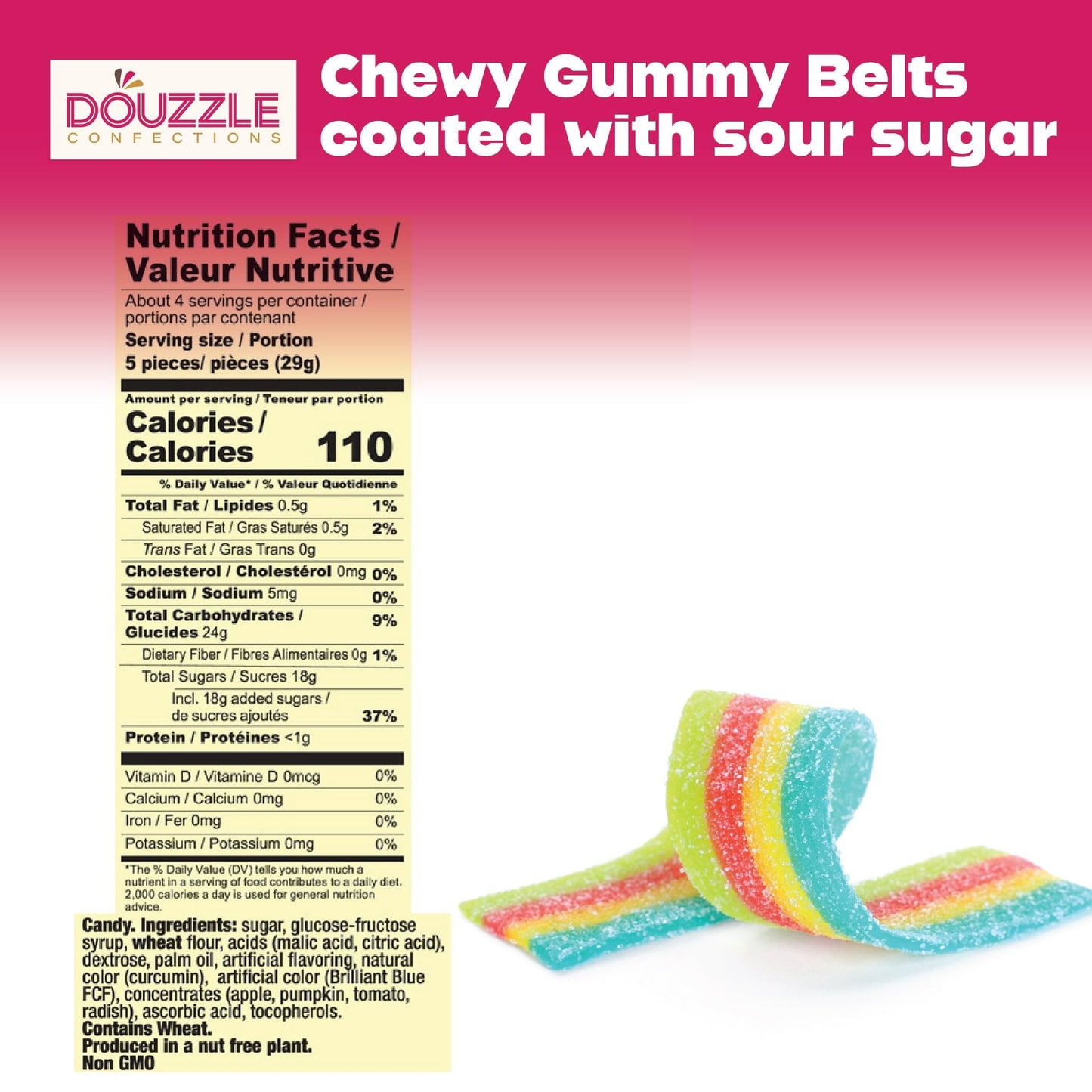 DOUzzle Back To School Sour Belts Chewy Candy Strips 4x4 Multi Flavored (4 OZ - 1 Pack) Goodie Bag Stuffer, Pinata Filler - Kosh