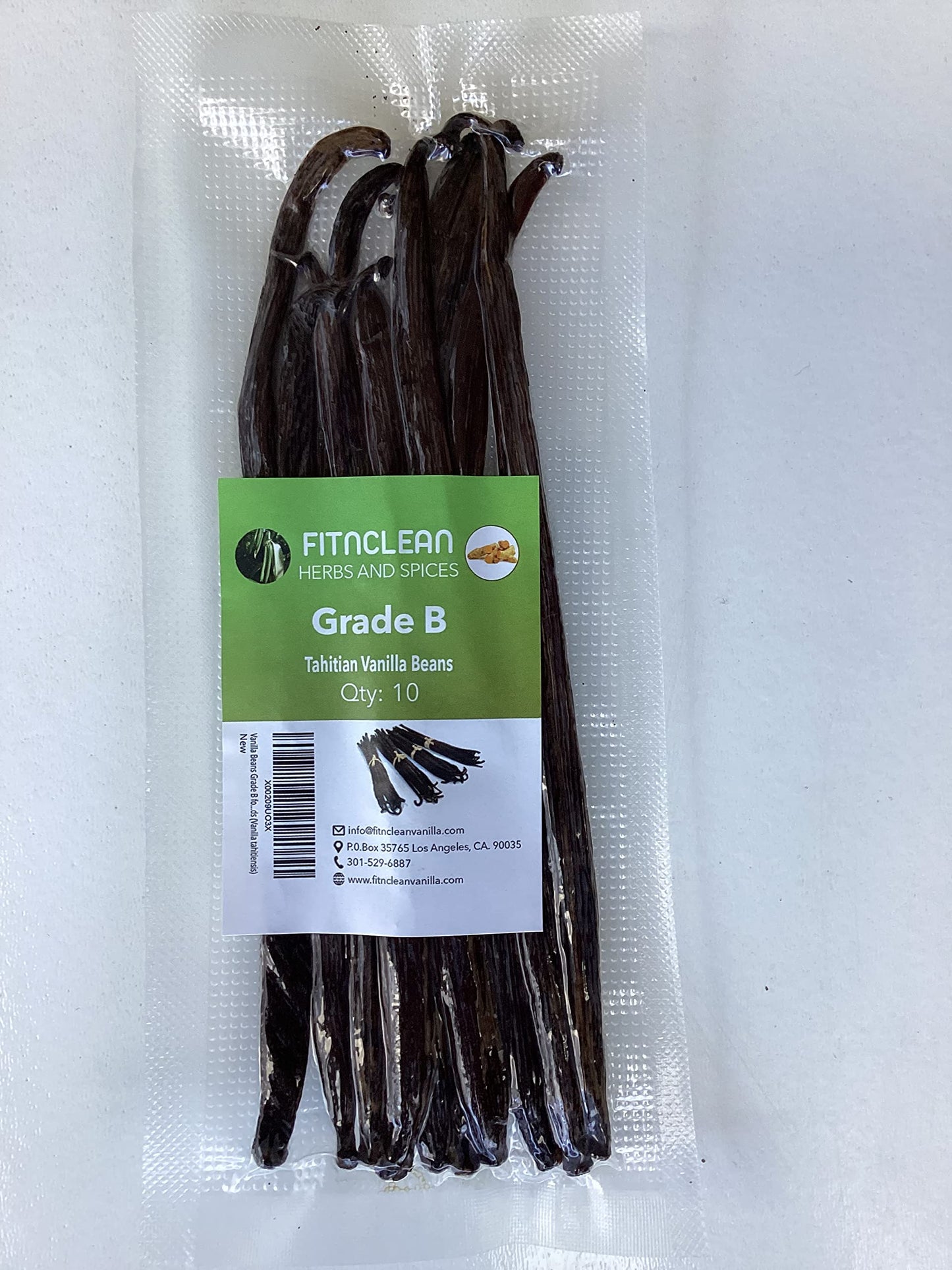 FITNCLEAN VANILLA 10 Vanilla Beans Grade B Tahitiensis 5.5-7 for Extract, Cooking and Baking, Non-GMO Whole Pods