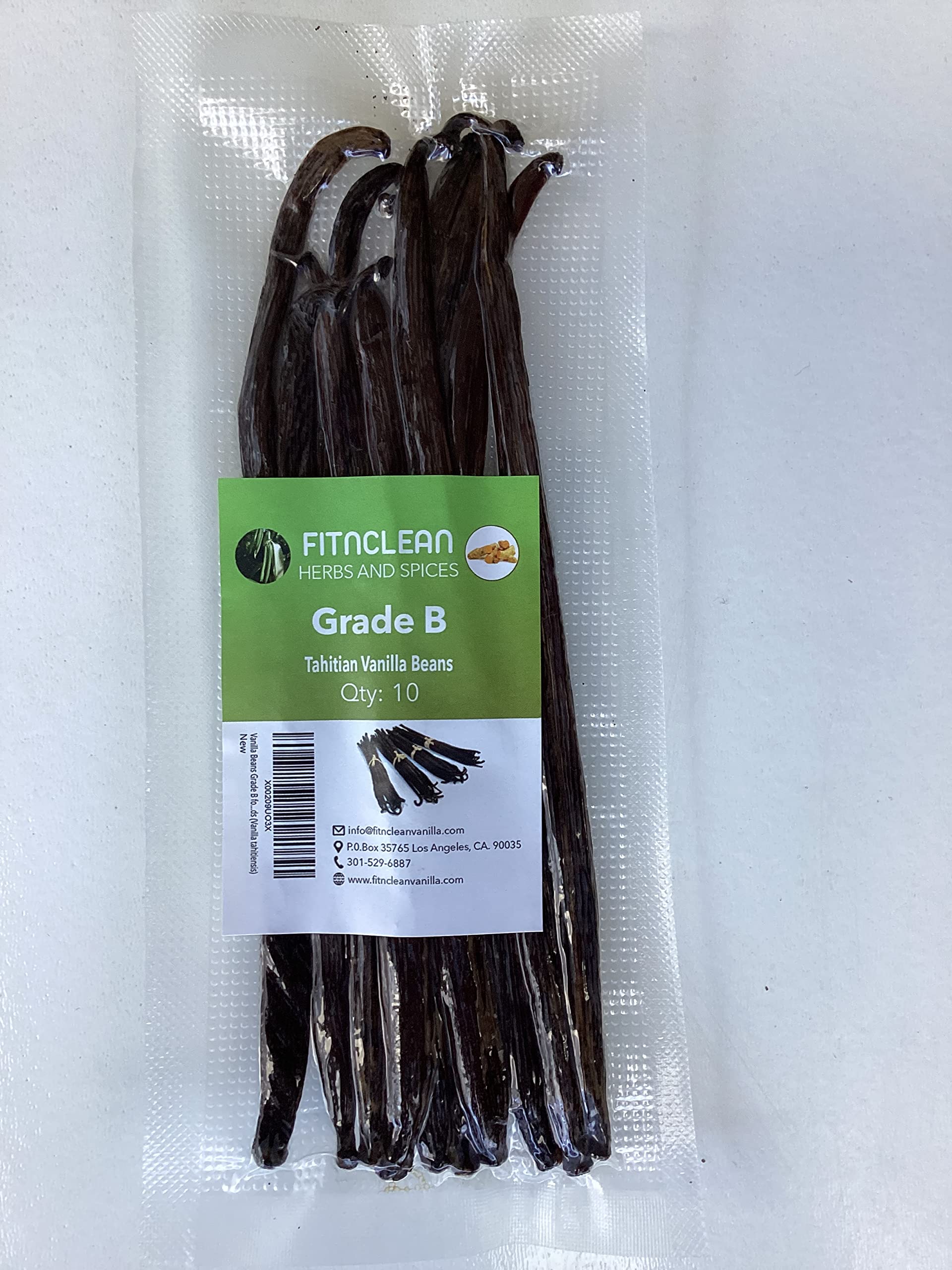 FITNCLEAN VANILLA 10 Vanilla Beans Grade B Tahitiensis 5.5-7 for Extract, Cooking and Baking, Non-GMO Whole Pods