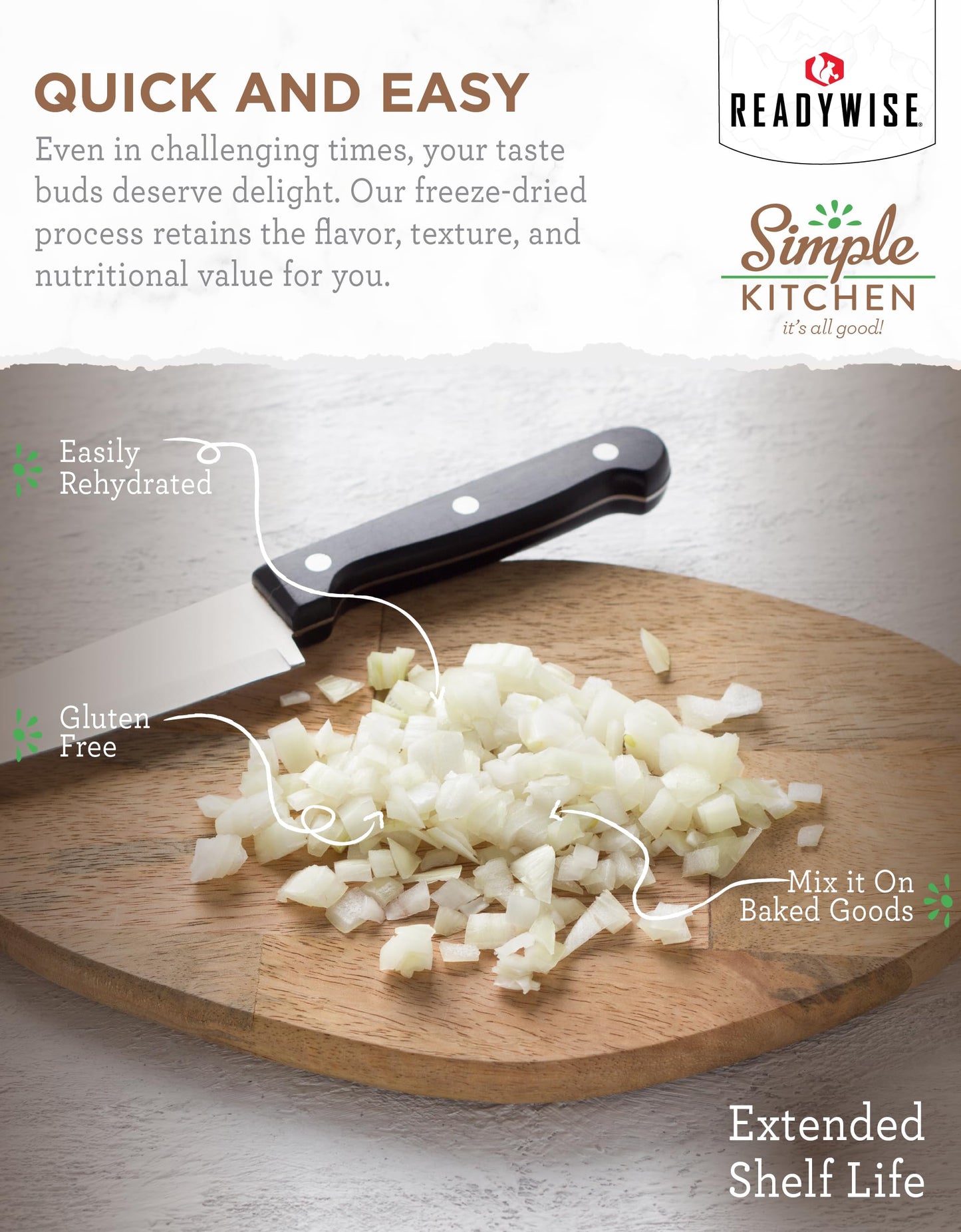 Simple Kitchen Dehydrated Chopped Onions - 250 Servings for Family Meal Prep, Gluten Free & Freeze Dried Survival Just Add Water