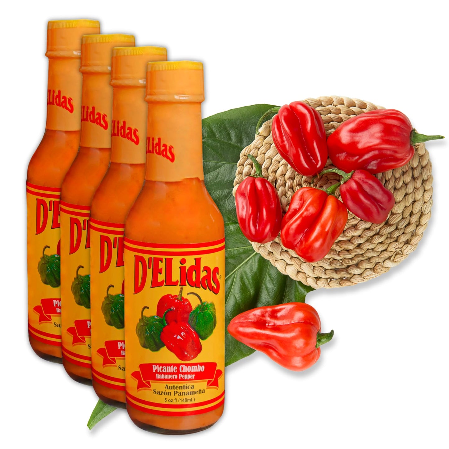 DELidas Habanero Hot Sauce, Natural Non-GMO, Keto Friendly, 5 Fl Oz (Pack of 4)