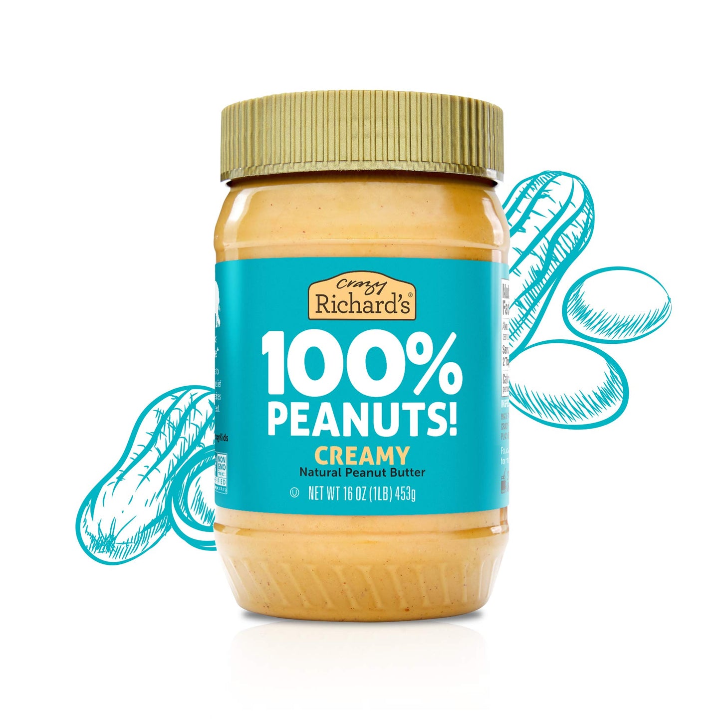 Crazy Richards 100% All-Natural Creamy Peanut Butter, No Added Sugar Peanut Butter Non-GMO, Vegan (16 Ounce (Pack of 1))