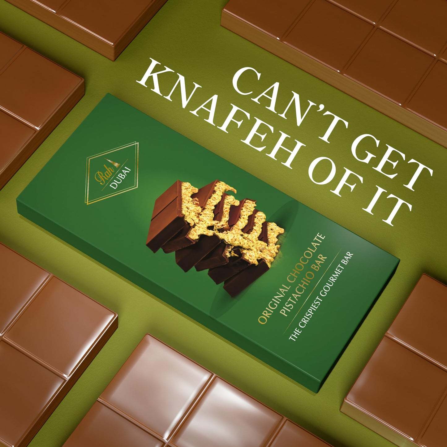 Rah Viral Dubai Chocolate Bar Pistachio Original, 7Oz - 200Gr, Loaded Knafeh Dubai Pistachio Chocolate Bar With Kunafa | Premium