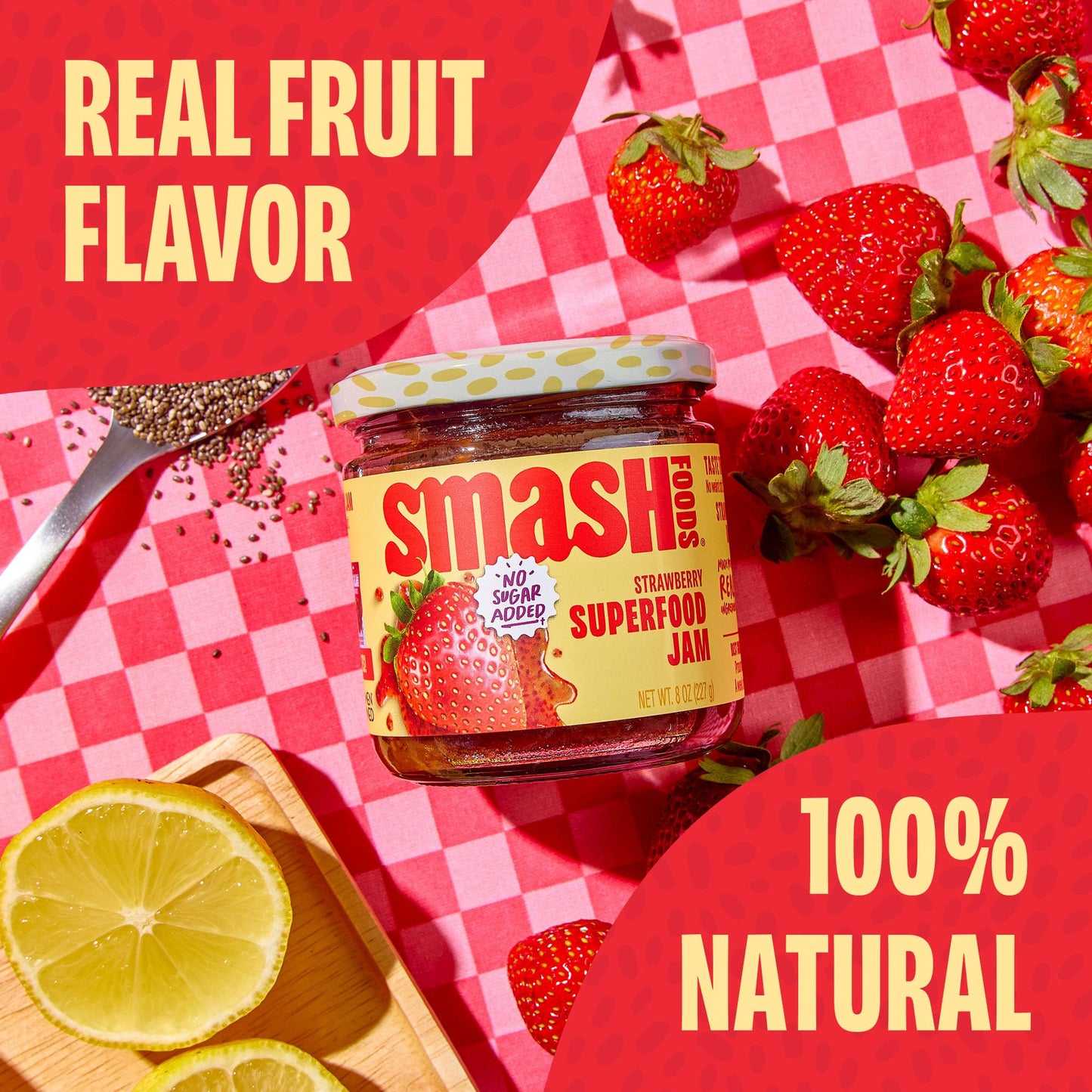 Smash Foods Strawberry Jam | Low-Calorie, No Sugar Added Keto Jam With Upcycled Fruit & Chia Seeds | Vegan, Paleo Superfood Frui