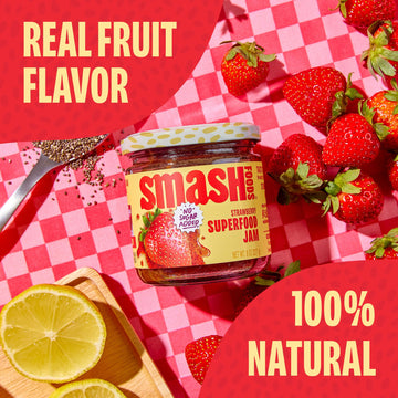 Smash Foods Strawberry Jam | Low-Calorie, No Sugar Added Keto Jam With Upcycled Fruit & Chia Seeds | Vegan, Paleo Superfood Frui