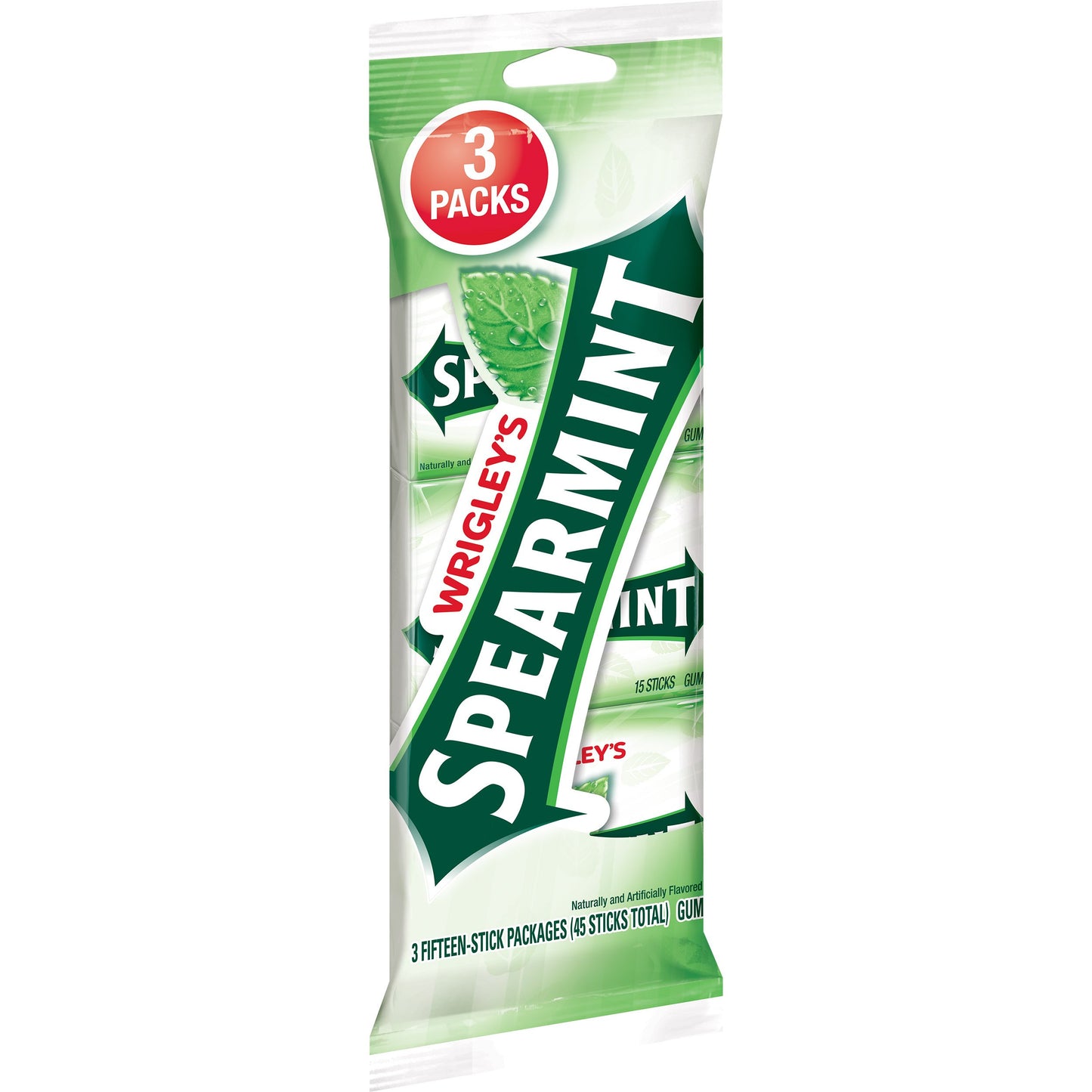 Spearmint Wrigley's Gum (3 Pack of 15 Stick Pack), 45 Count