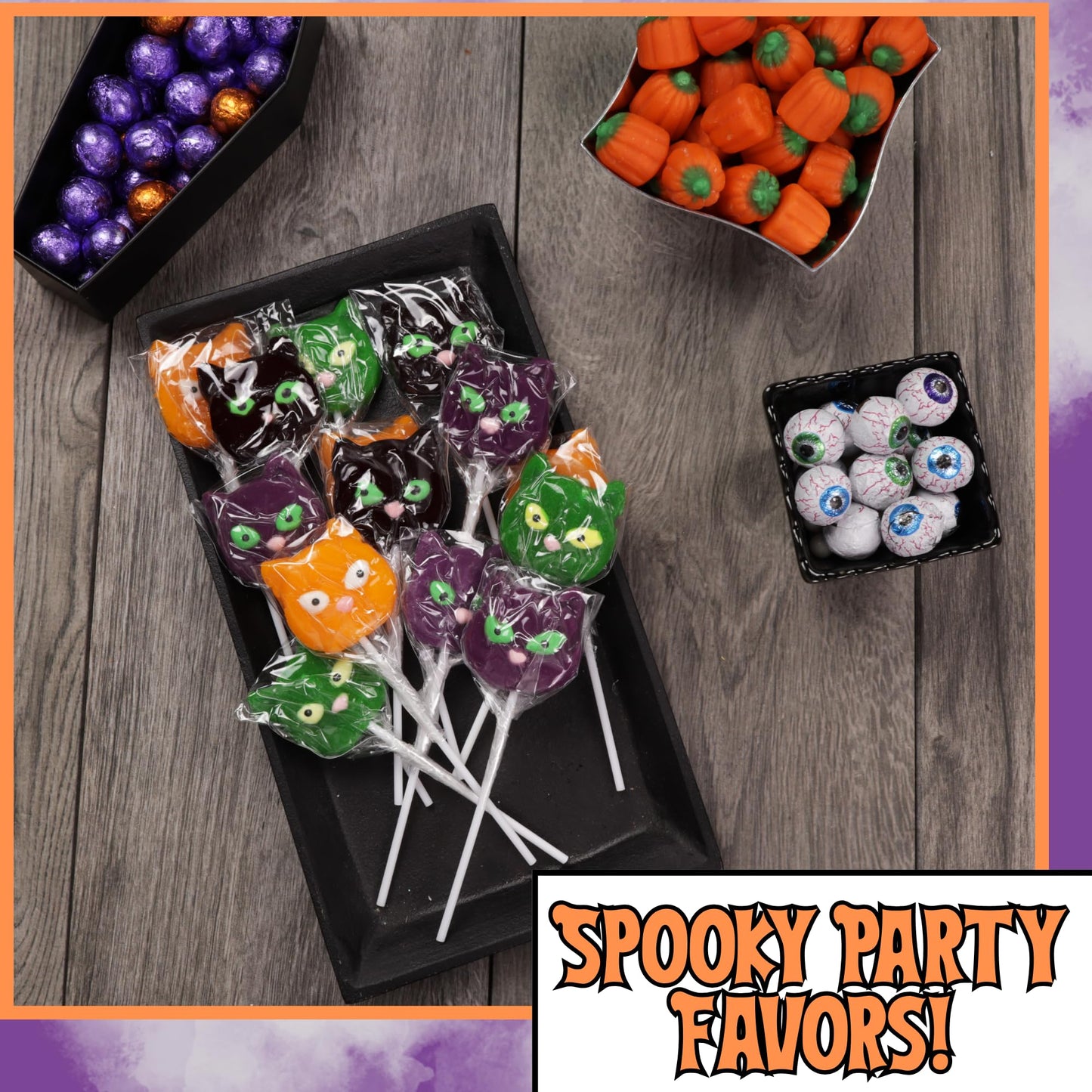 Sweetzo Halloween Cat Lollipops, Assorted Fruit Flavored, Individually Wrapped, 24 Count, 15.6 cm x 6.2 cm x 17.9 cm