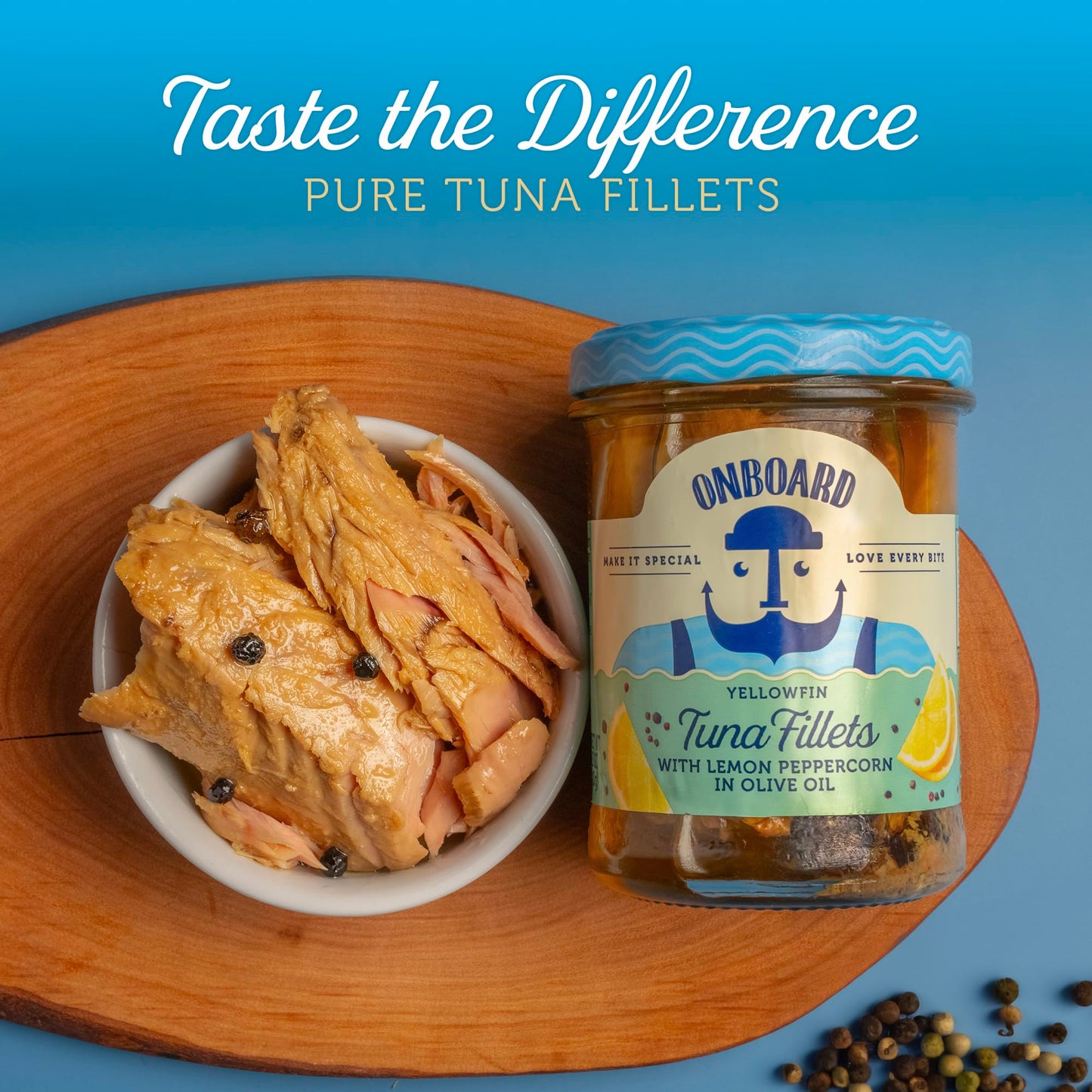 ONBOARD Yellowfin Tuna Fillets, Mediterranean Seafood Diet, 1.05 oz (Pack of 6), Healthy Ready-to-Eat Snacks, Glass Jar