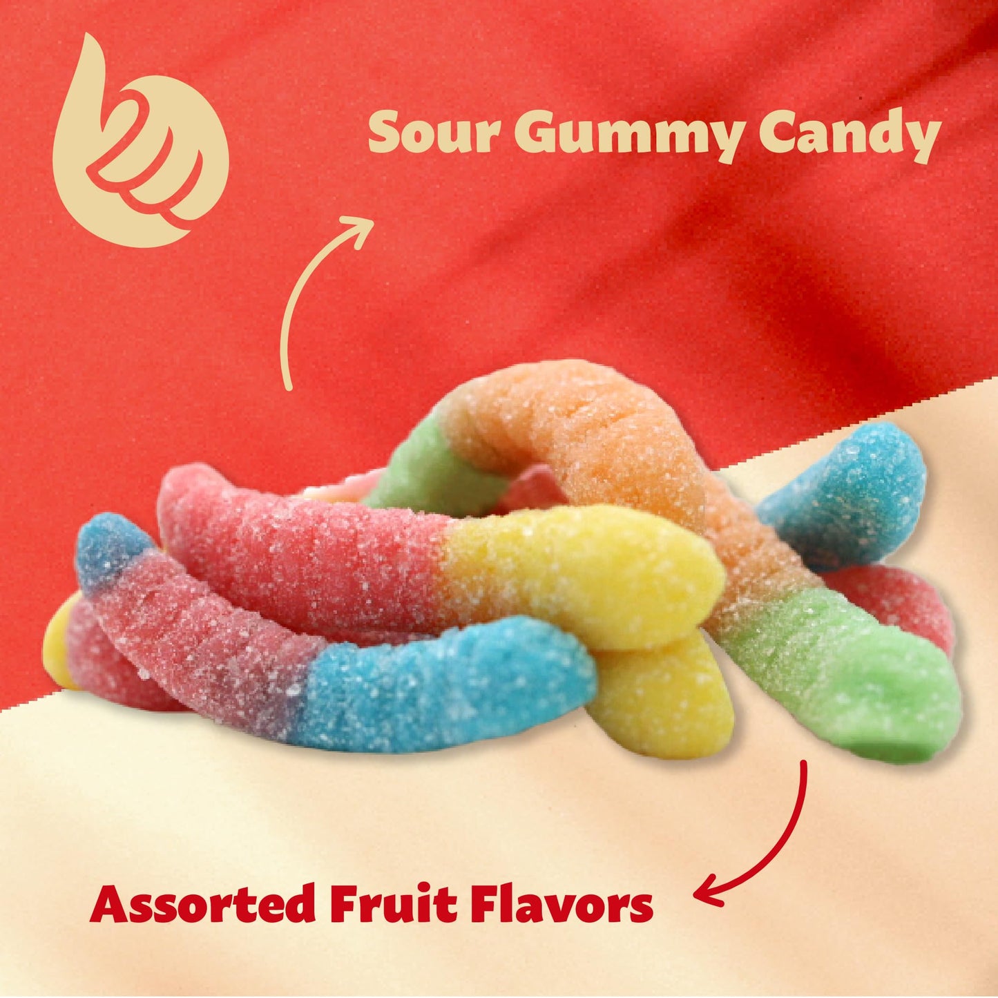 Sour Neon Gummy Worms Candy | 2-Pound Pack | Assorted Fruit Flavors